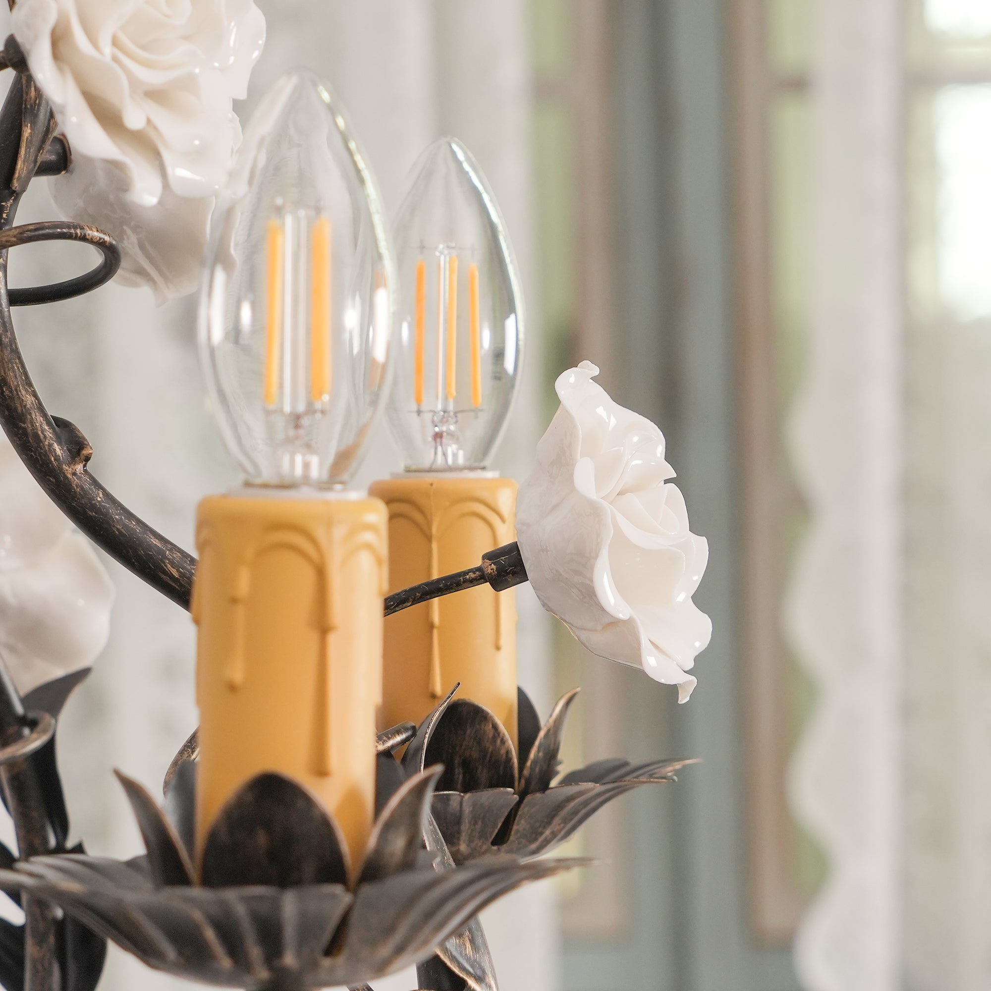 Araeyra Postmodern Luxury Rose Metal Ceramic Chandelier - Lamp Copper