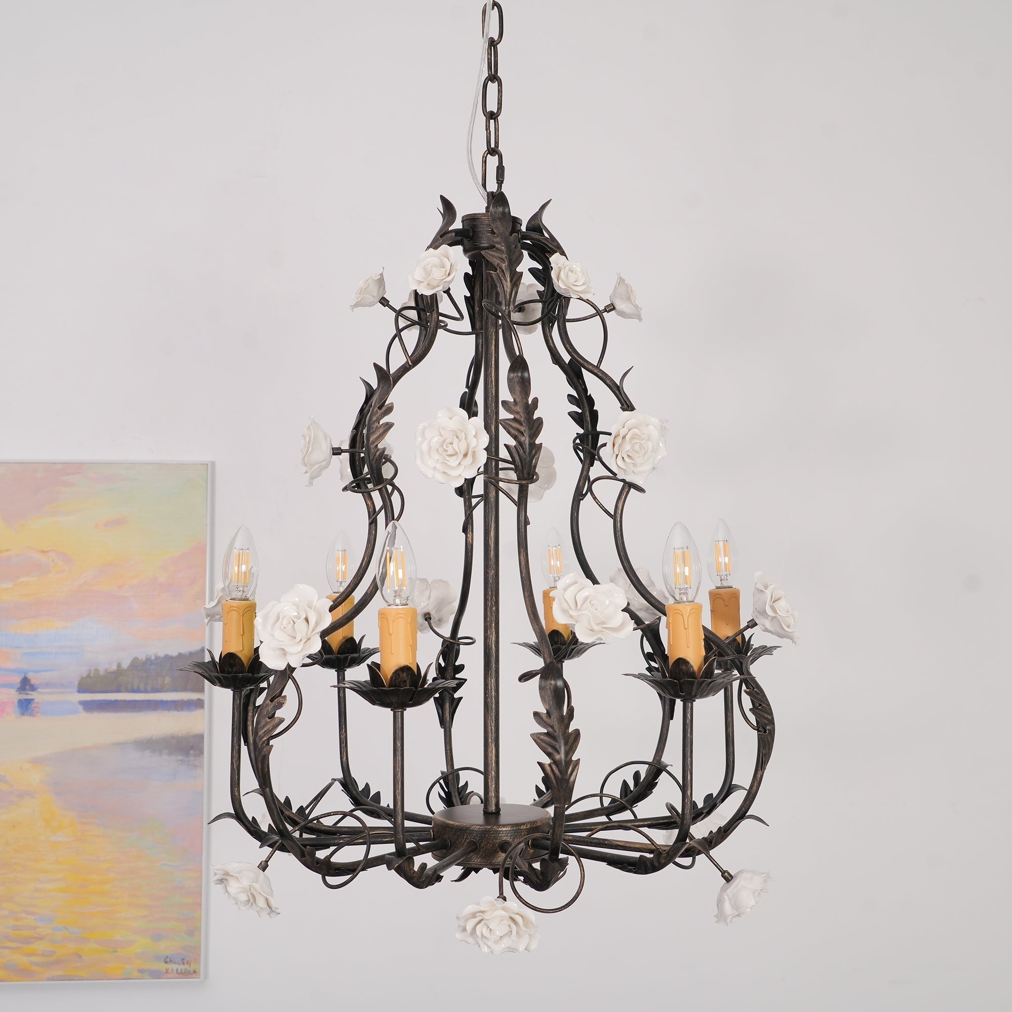 Araeyra Postmodern Luxury Rose Metal Ceramic Chandelier - Lamp Copper