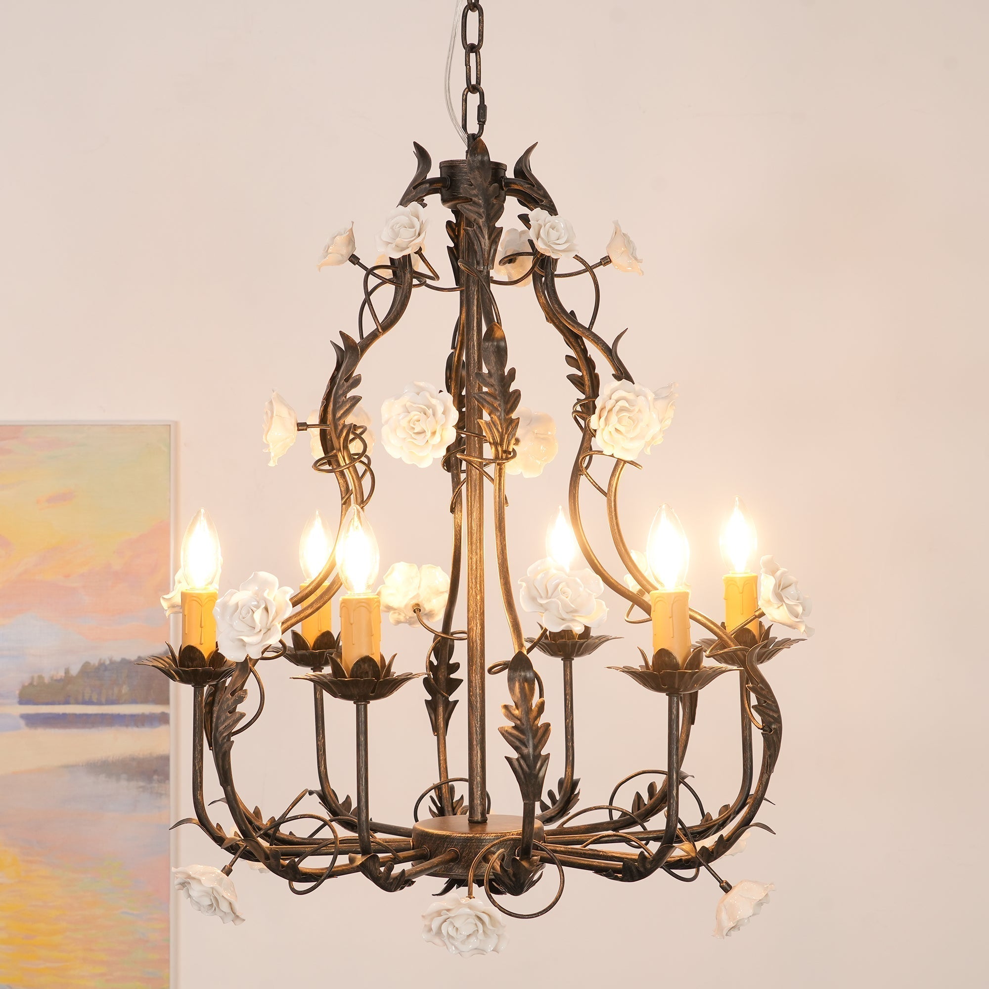 Araeyra Postmodern Luxury Rose Metal Ceramic Chandelier - Lamp Copper