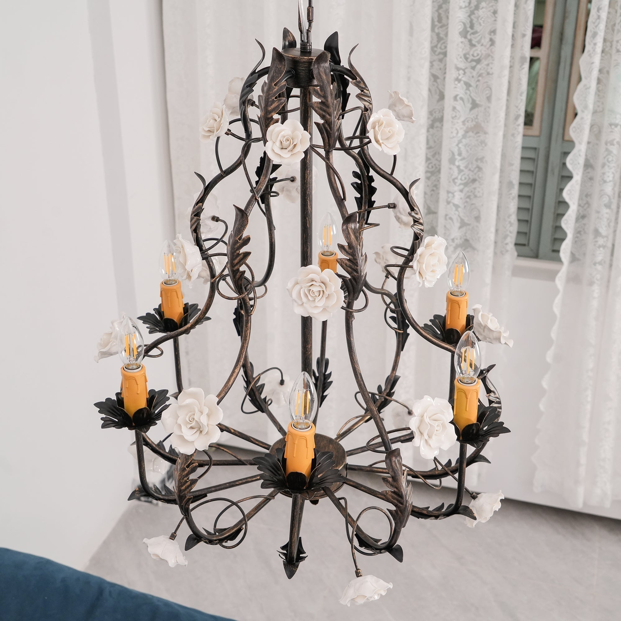 Araeyra Postmodern Luxury Rose Metal Ceramic Chandelier - Lamp Copper