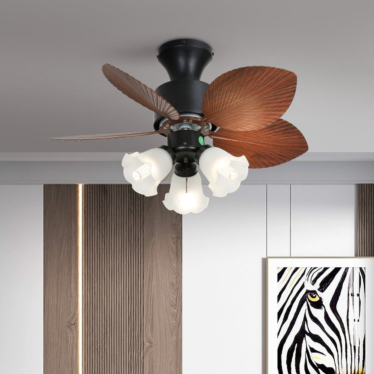 Ventilatore da Soffitto con Luce Vintage in Legno Florence che mostra la sua struttura in metallo