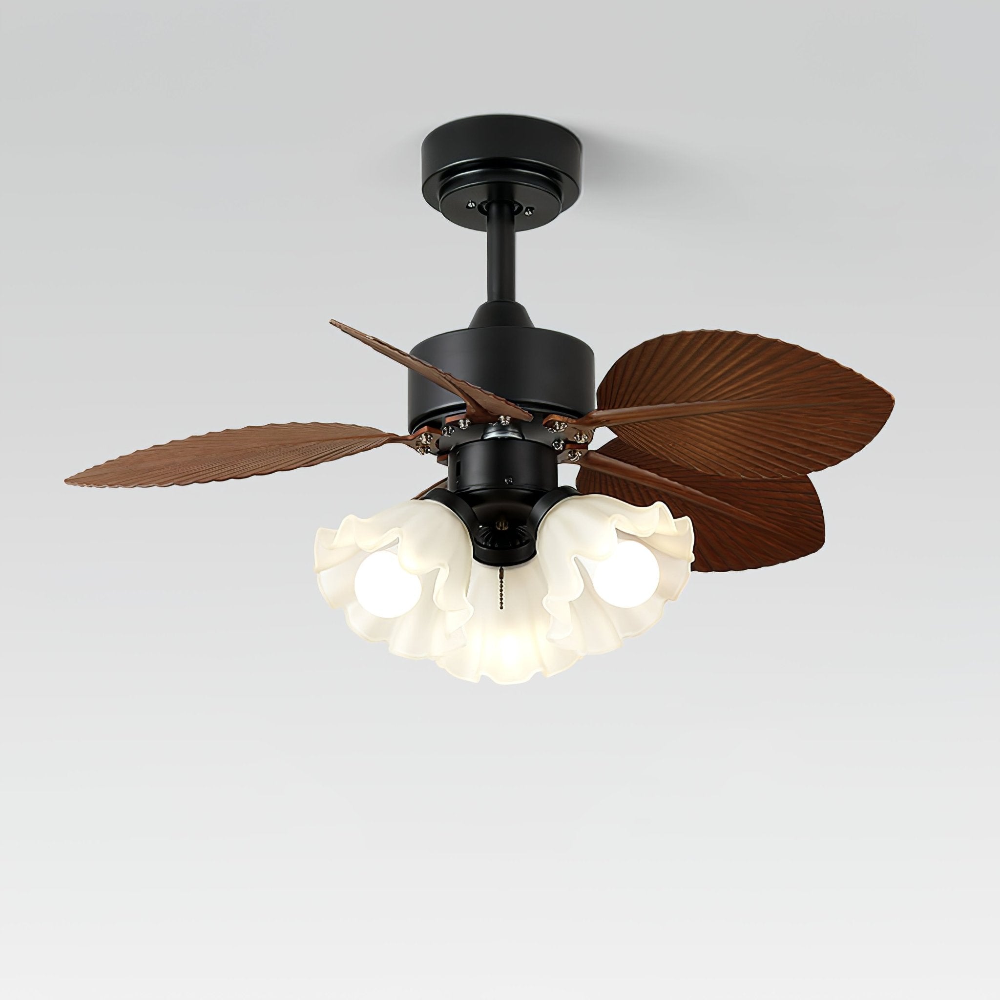 Ventilatore da Soffitto Rosalyn con Luce in Noce con paralume bianco