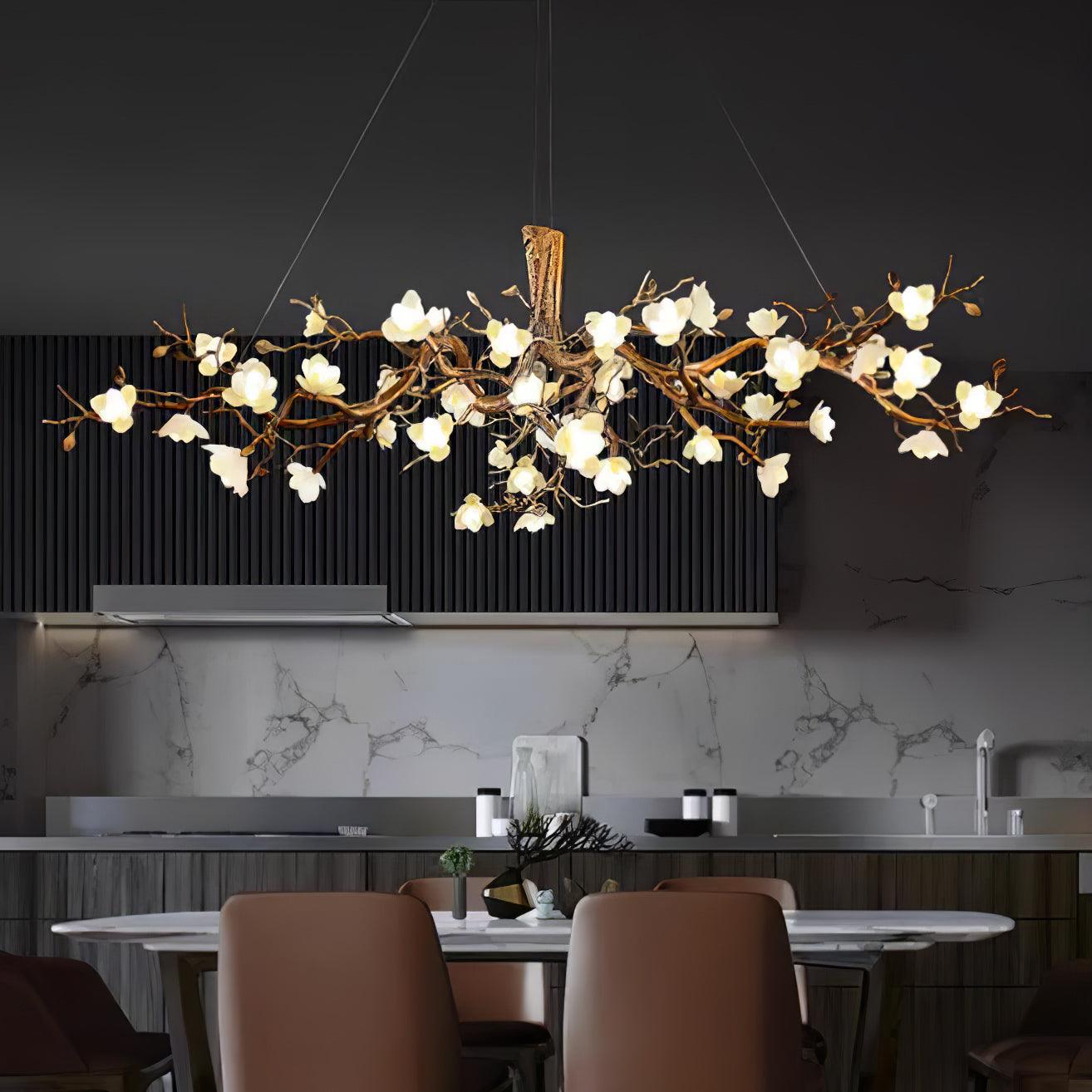 Avaros Postmodern Luxury Flower Bloom Branch Brass Ceramic Chandelier - Blowlighting