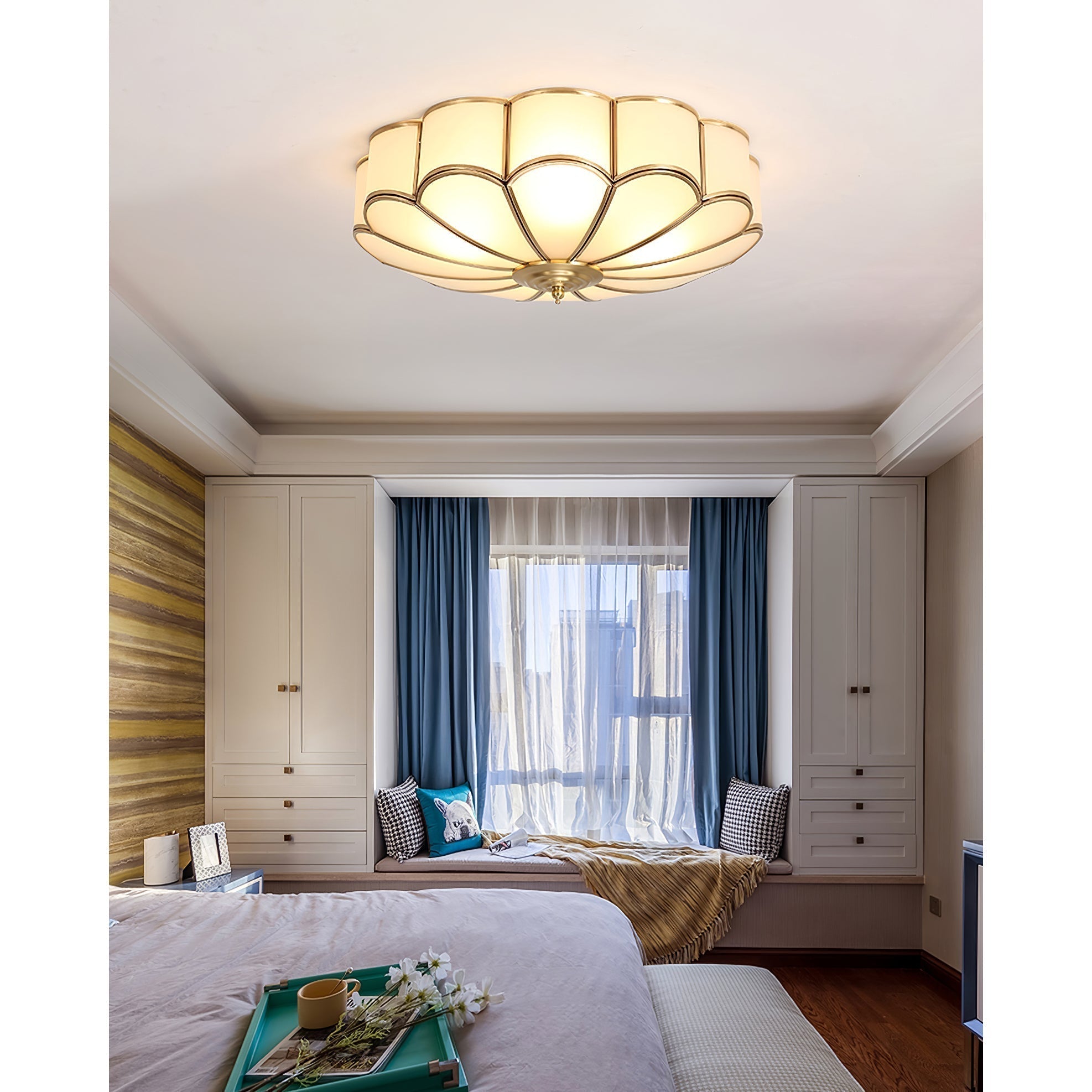 Viraean Modern Minimalist Flower Shape Brass Glass Ceiling Lamp - Lamp Copper