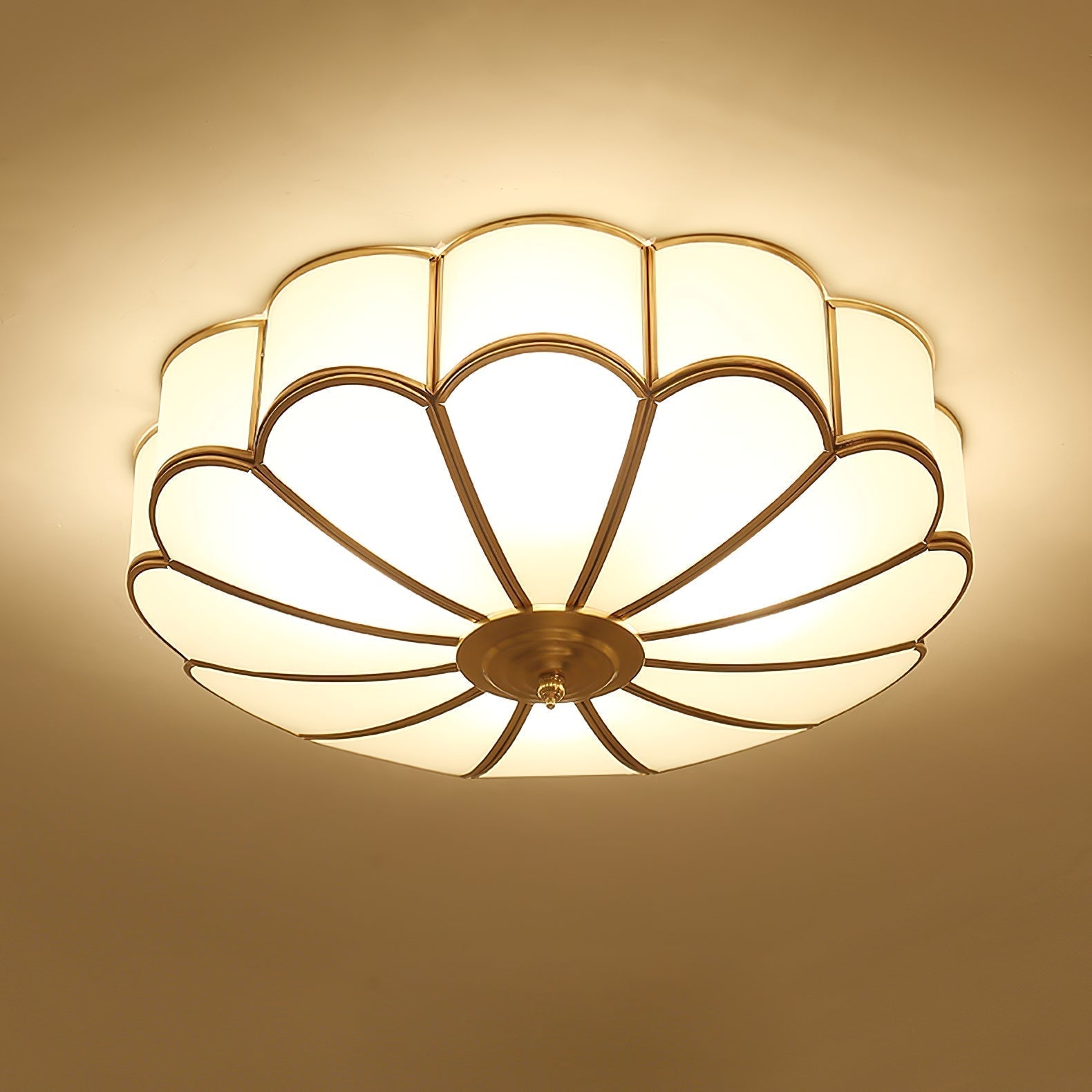 Viraean Modern Minimalist Flower Shape Brass Glass Ceiling Lamp - Lamp Copper