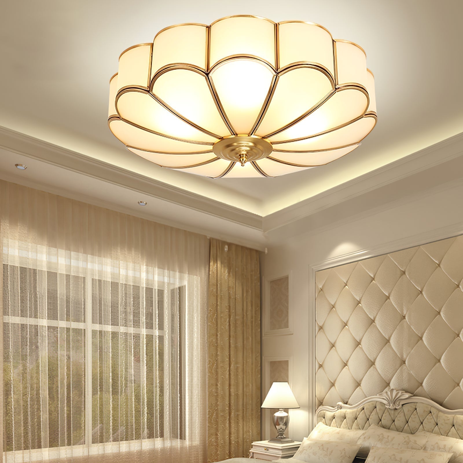Viraean Modern Minimalist Flower Shape Brass Glass Ceiling Lamp - Lamp Copper