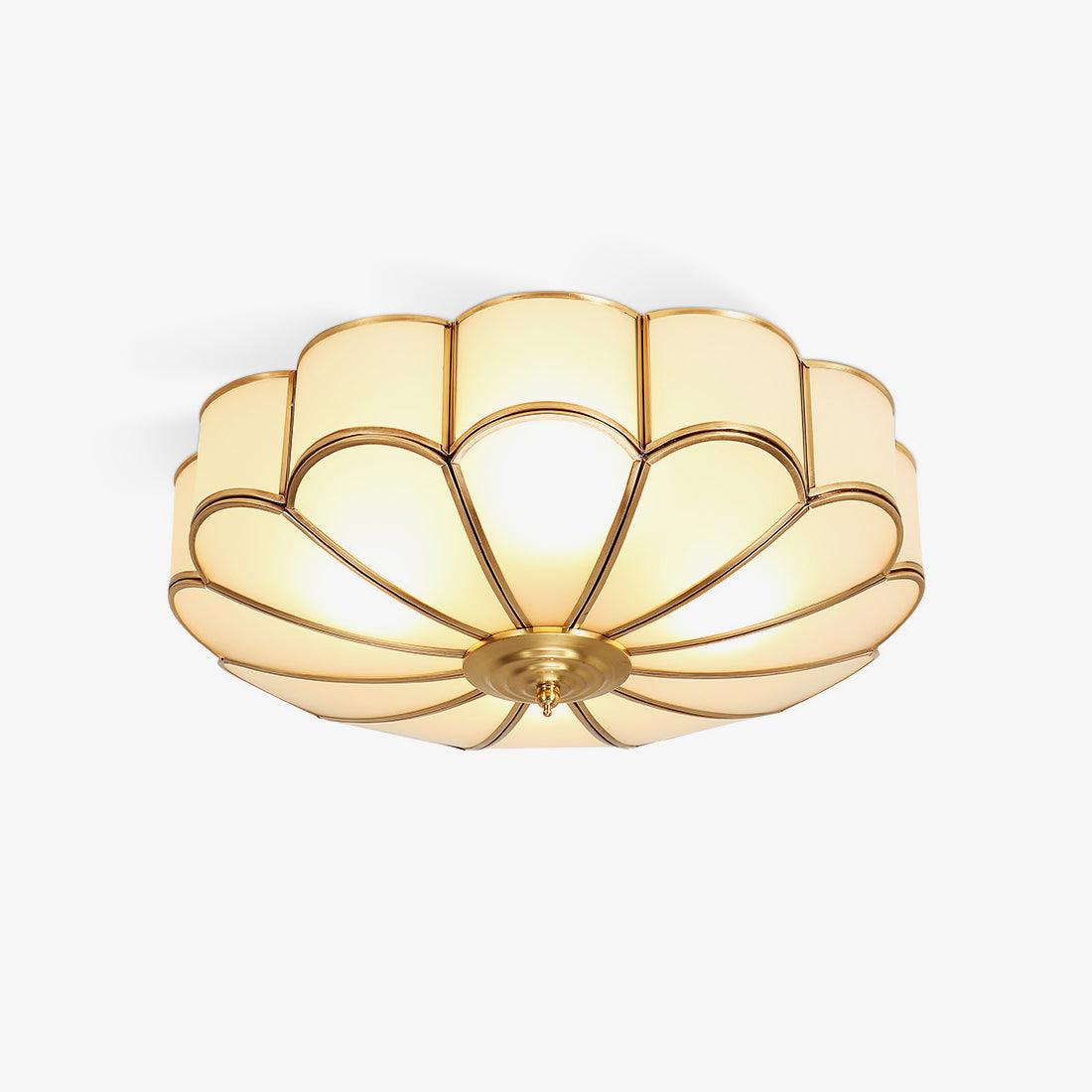 Tiffany Lampada da Soffitto a Forma di Fiore in Vetro Opaco e Ottone
