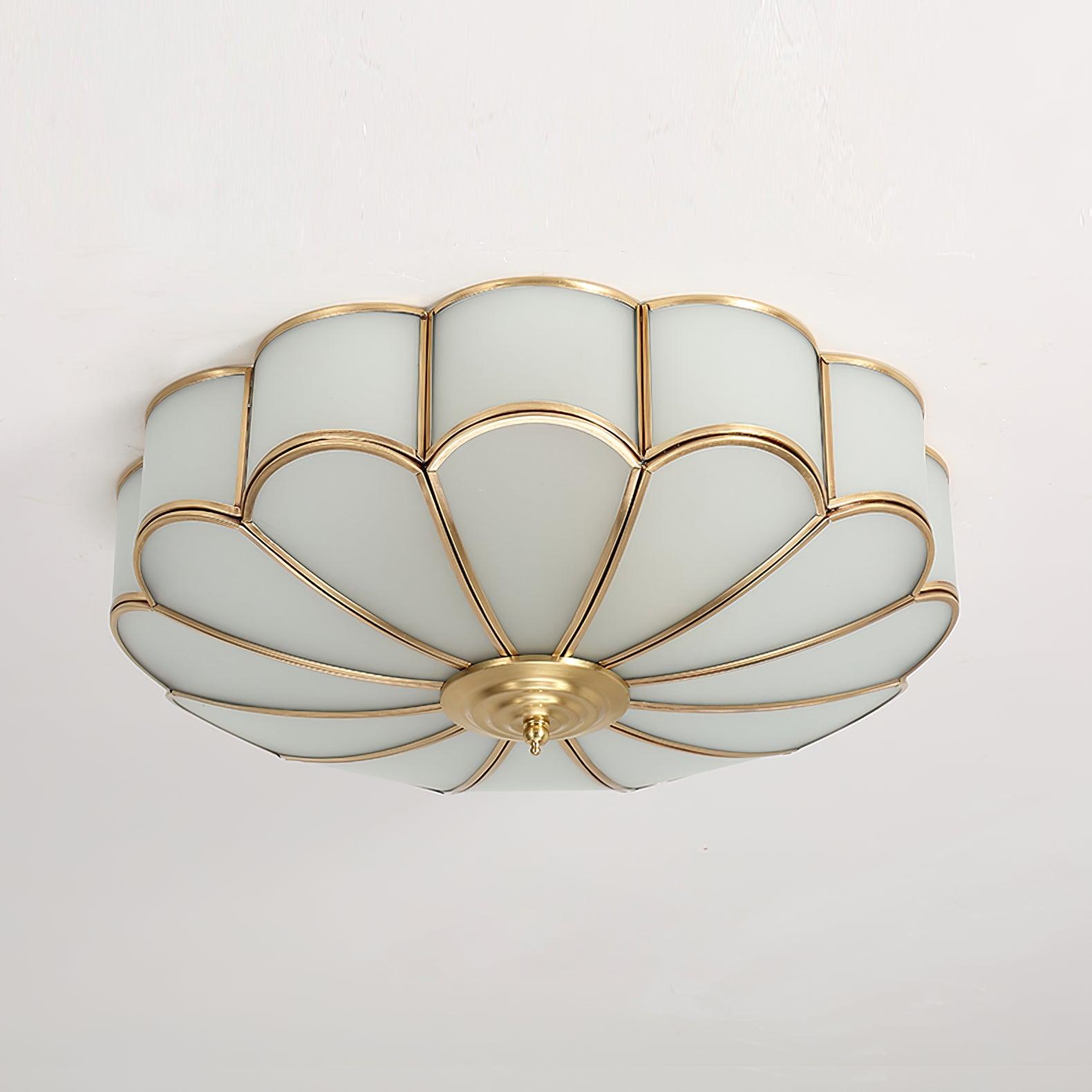 Tiffany Lampada da Soffitto a Forma di Fiore in Vetro Opaco e Ottone