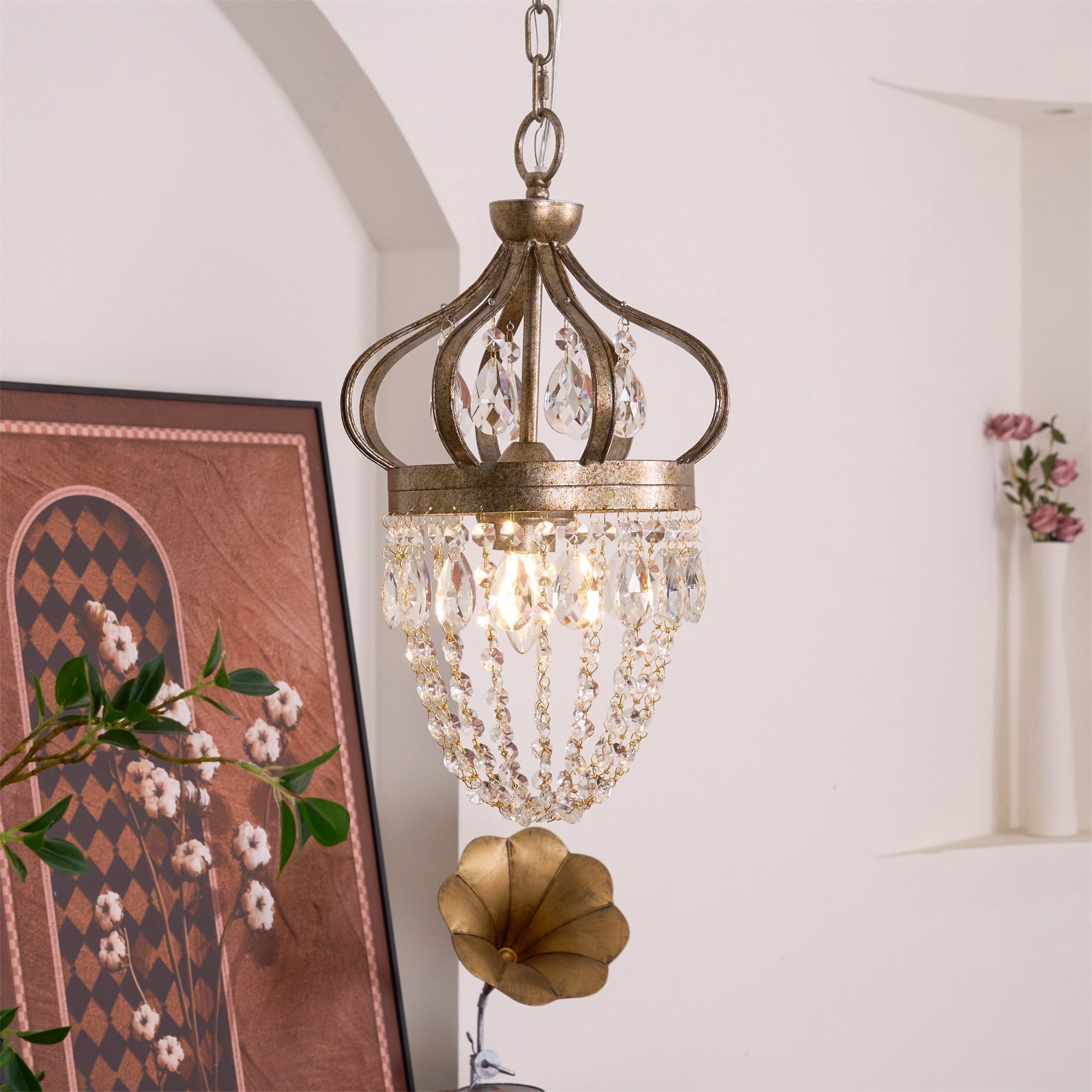 Abella Tear Drop Crystal Chandelier - Lamp Copper