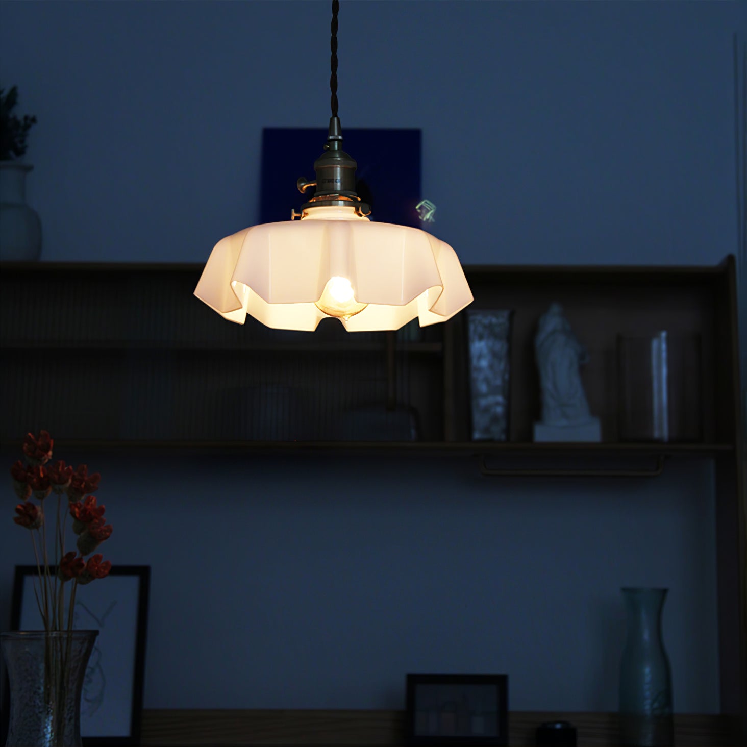 Aria Lampada a Sospensione Stile Rustico con Paralume Increspato