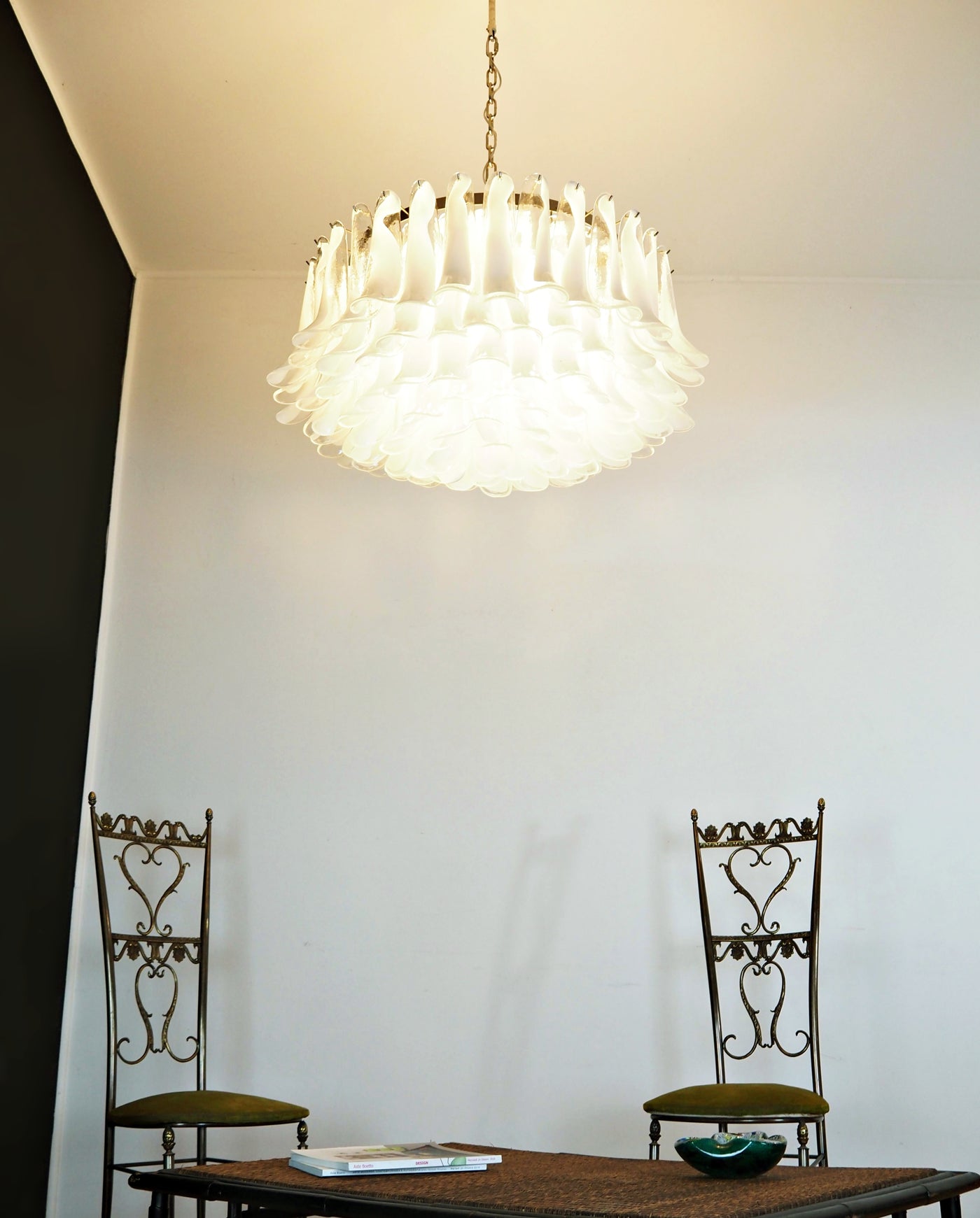 Aurora Chandelier White Murano Glass Petal Elegant - Blowlighting
