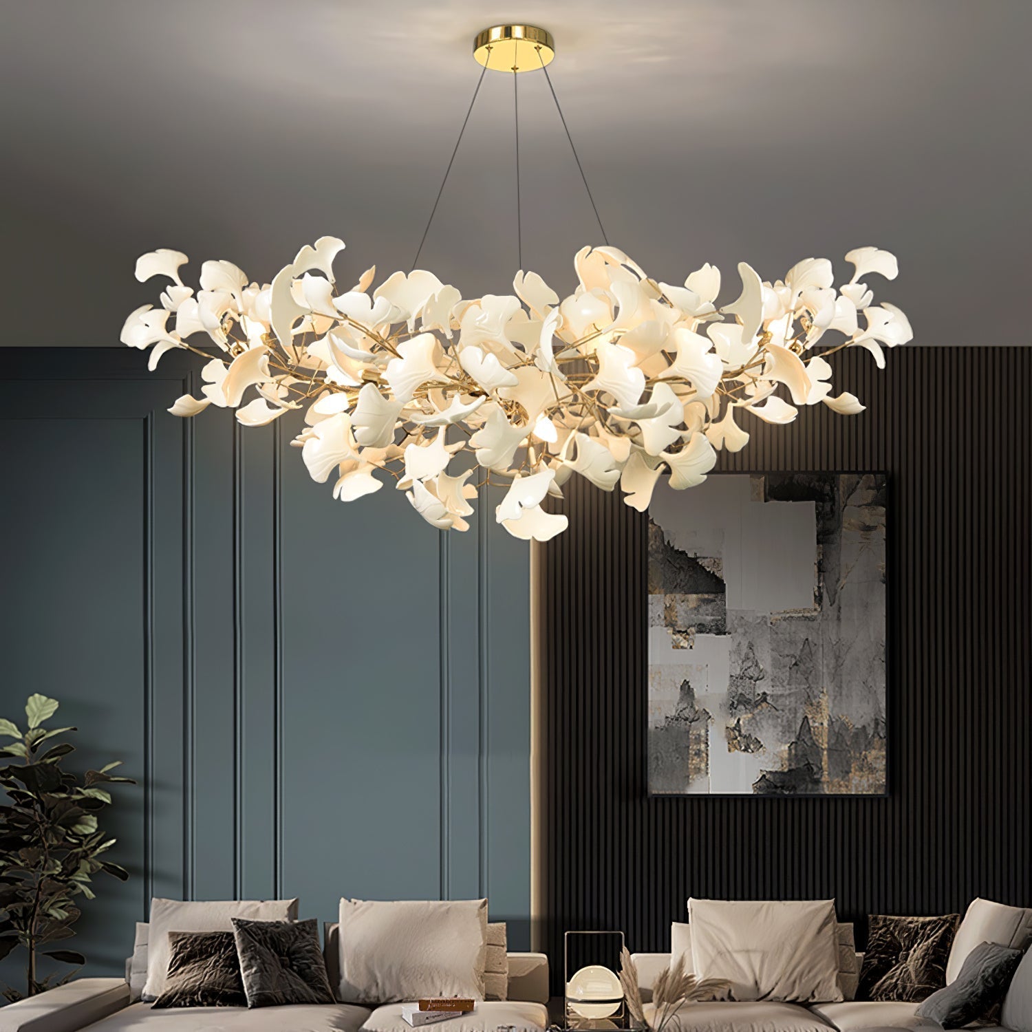 Olivia Design Bellissimo LED Lampade a Sospensione Ginkgo Biloba Oro Metallo Ceramico