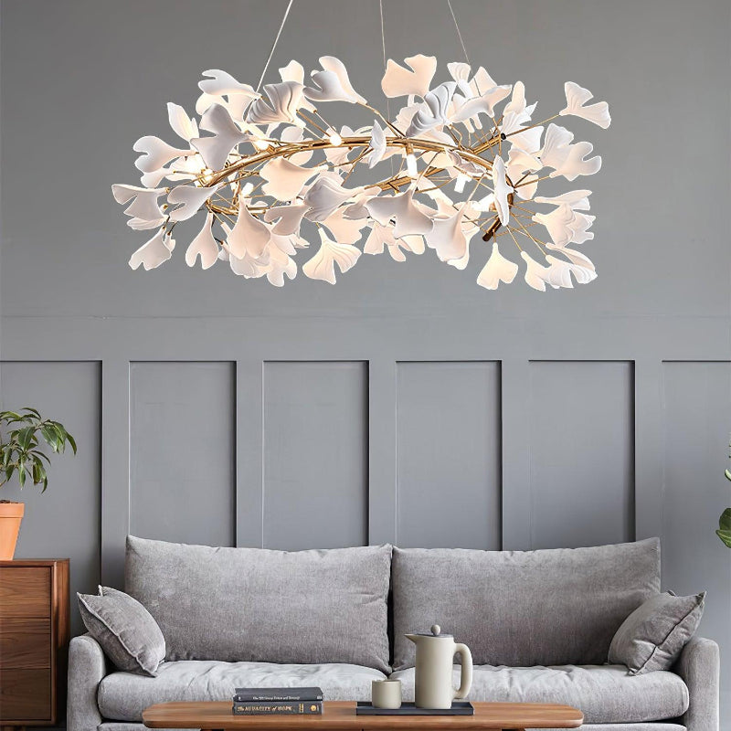 Olivia Lampadario moderno a LED dorato GinkLuxe, metallo e ceramica