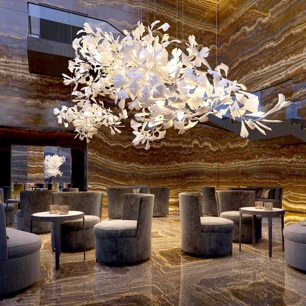 Chandelier White Ceramic Ginkgo Petals Gold - Letslighting