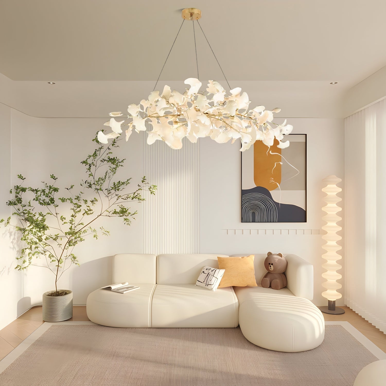 Olivia Lampadario Gingko Stile Art Déco con Foglie Inclinate Verso il Basso
