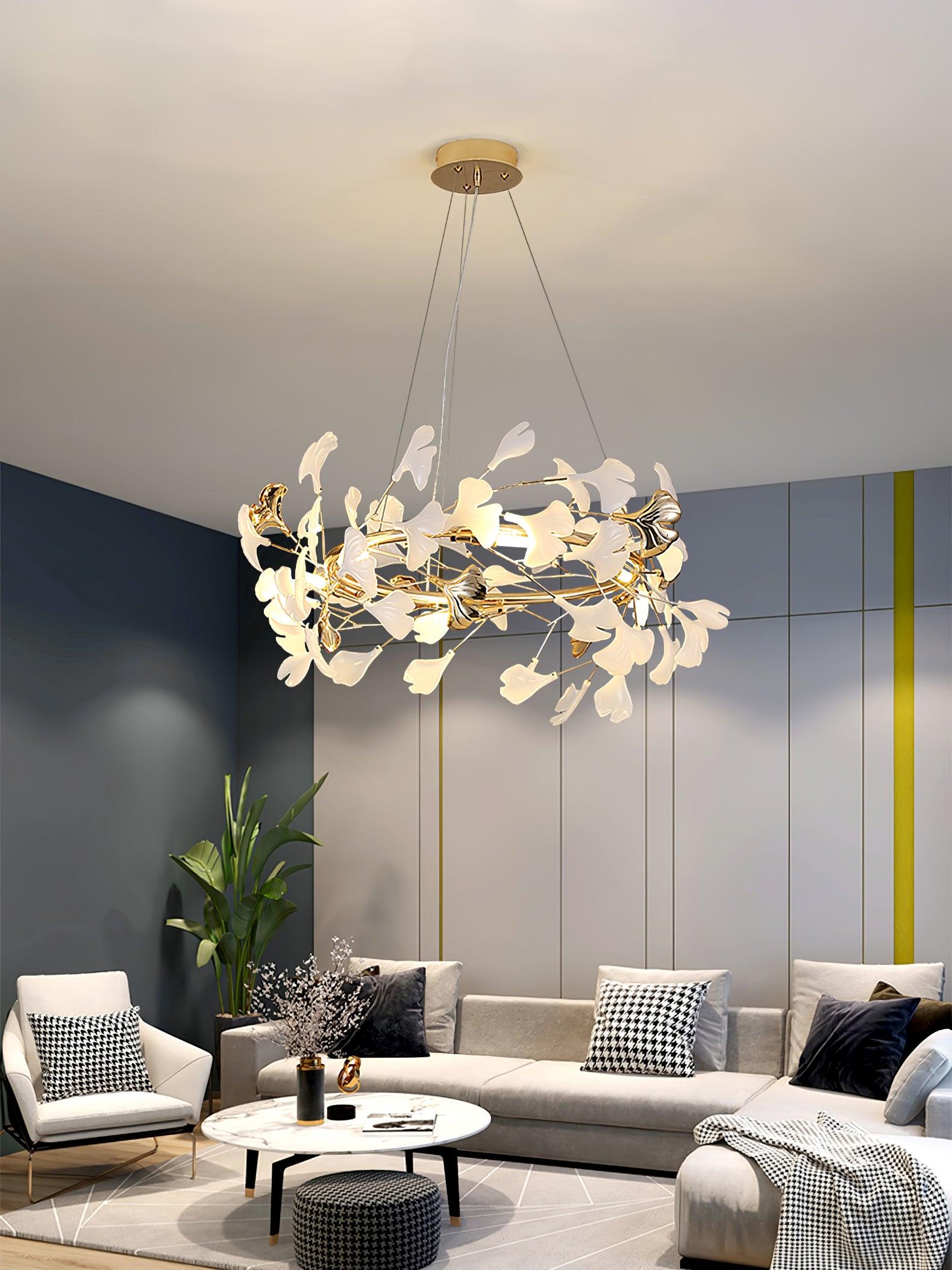 Ovyneth Postmodern Luxury Gingko Metal Ceramics Chandelier - Blowlighting