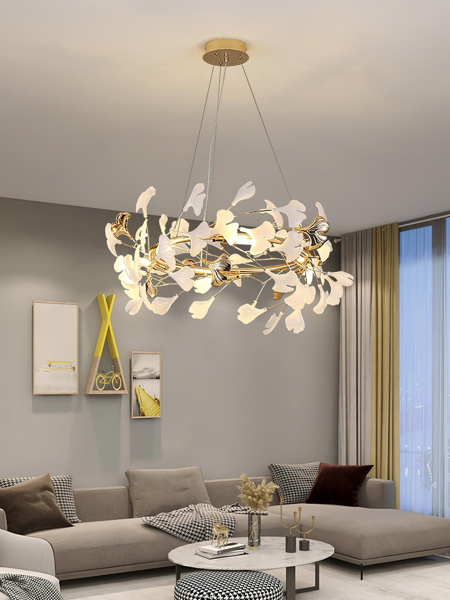 Ovyneth Postmodern Luxury Gingko Metal Ceramics Chandelier - Blowlighting