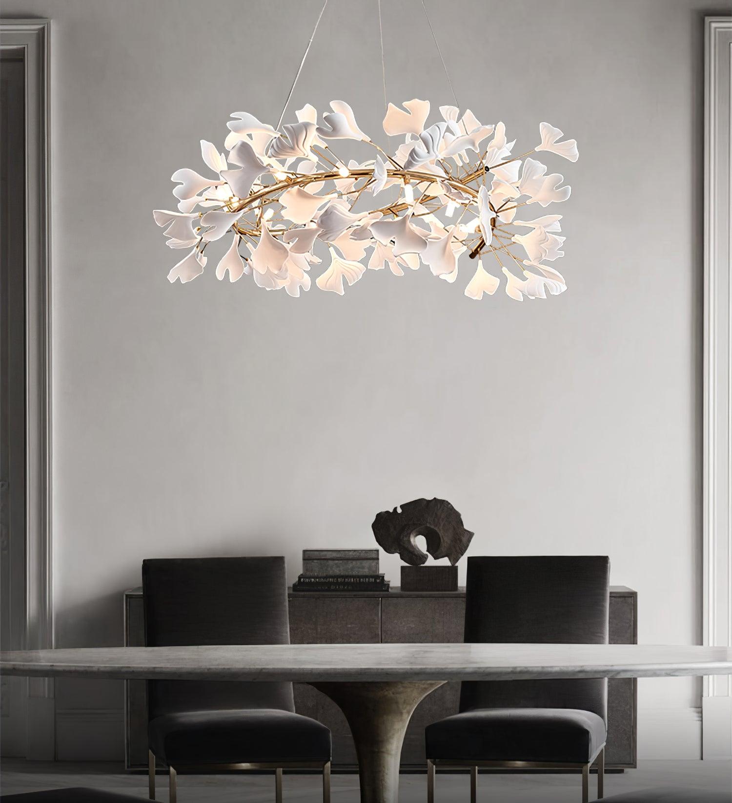 Chandelier White Ceramic Ginkgo Petals U - Letslighting