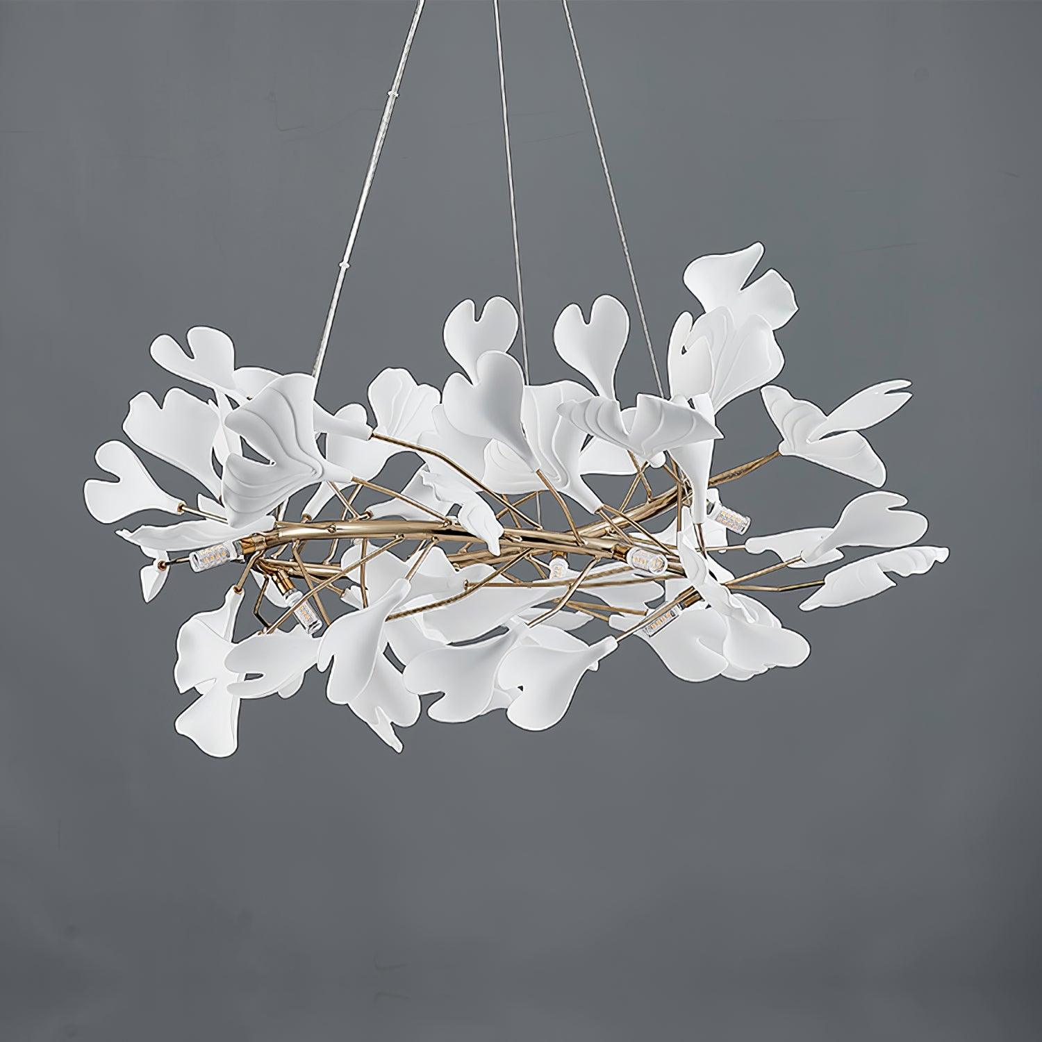 Chandelier White Ceramic Ginkgo Petals U - Letslighting