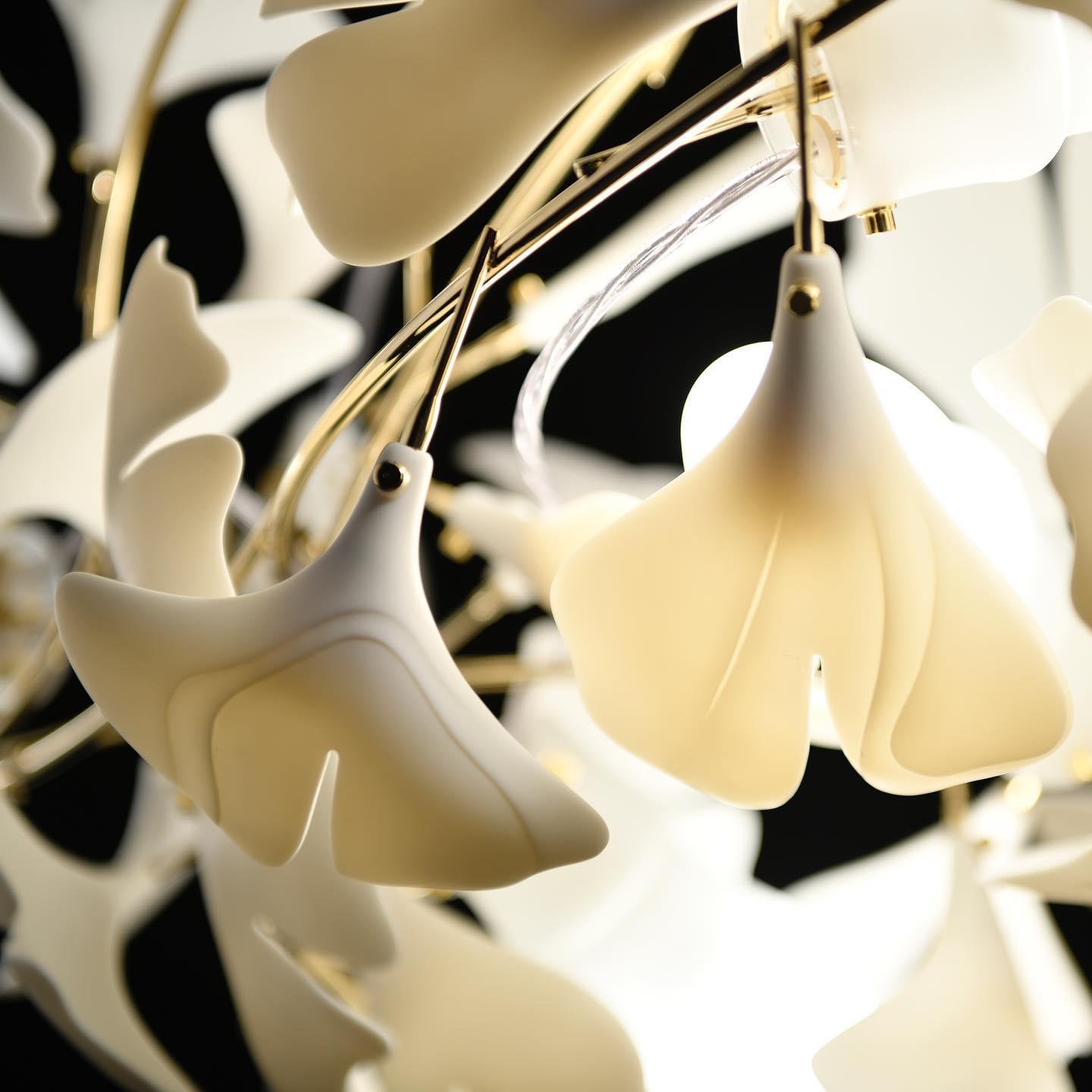 Chandelier White Ceramic Ginkgo Petals U - Letslighting