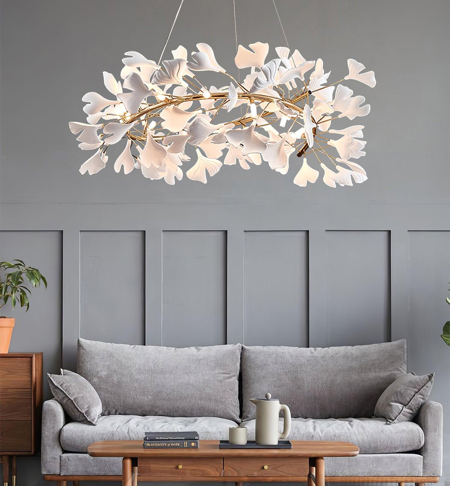 Chandelier White Ceramic Ginkgo Petals U - Letslighting