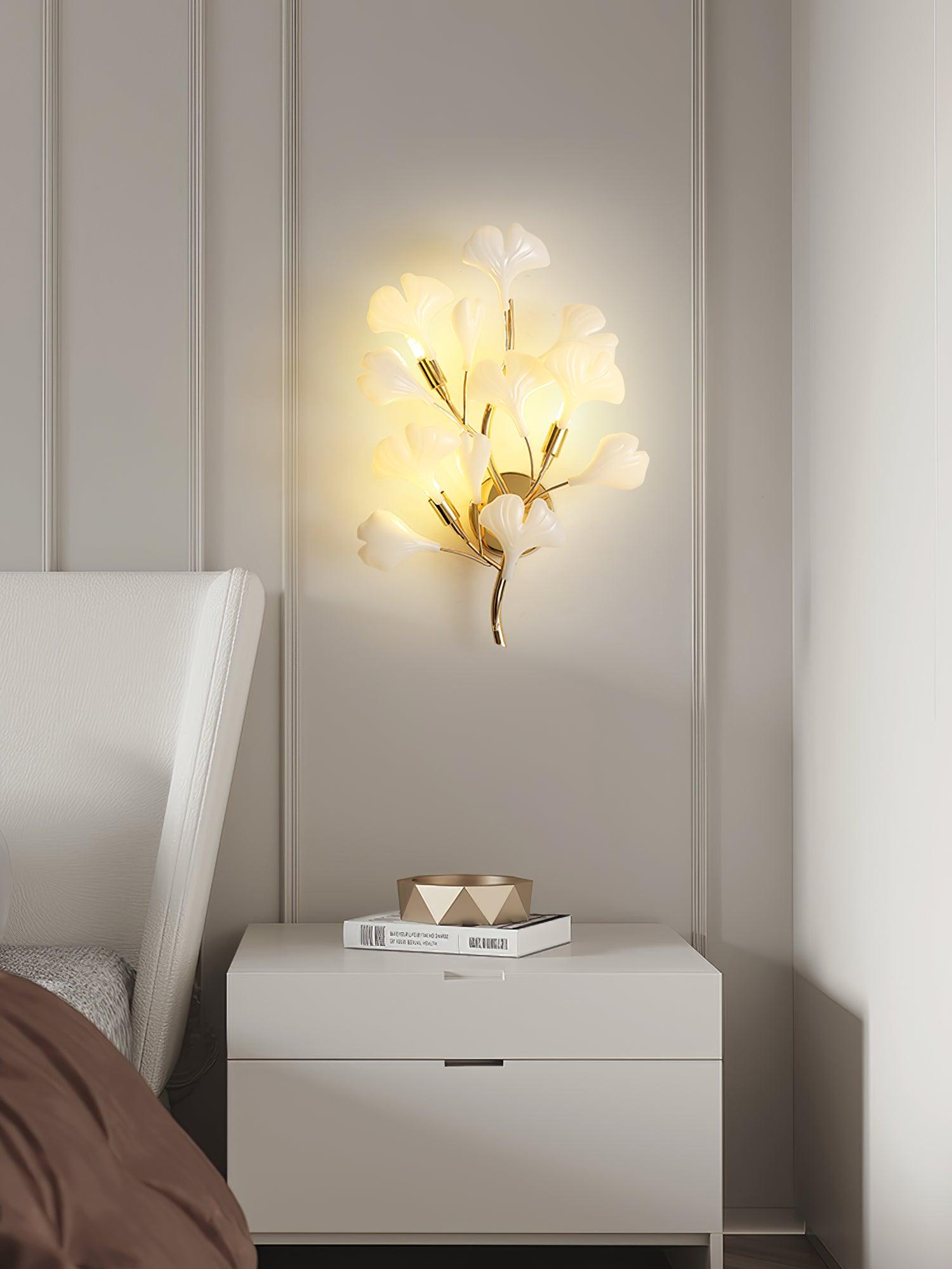 Wall Lamp Gingko Ceramic Petal Shades Gold Art Nouveau - Letslighting