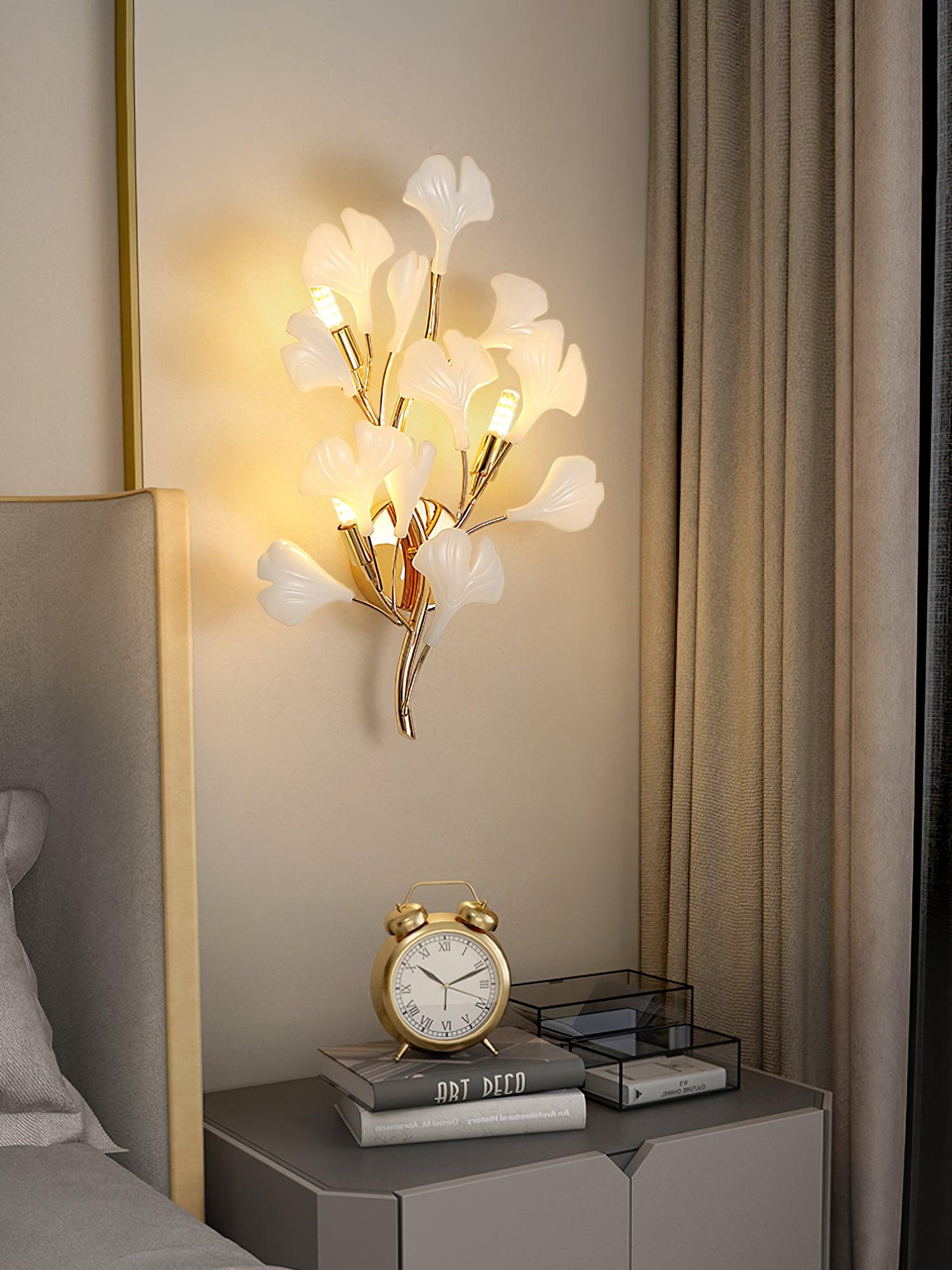 Wall Lamp Gingko Ceramic Petal Shades Gold Art Nouveau - Letslighting