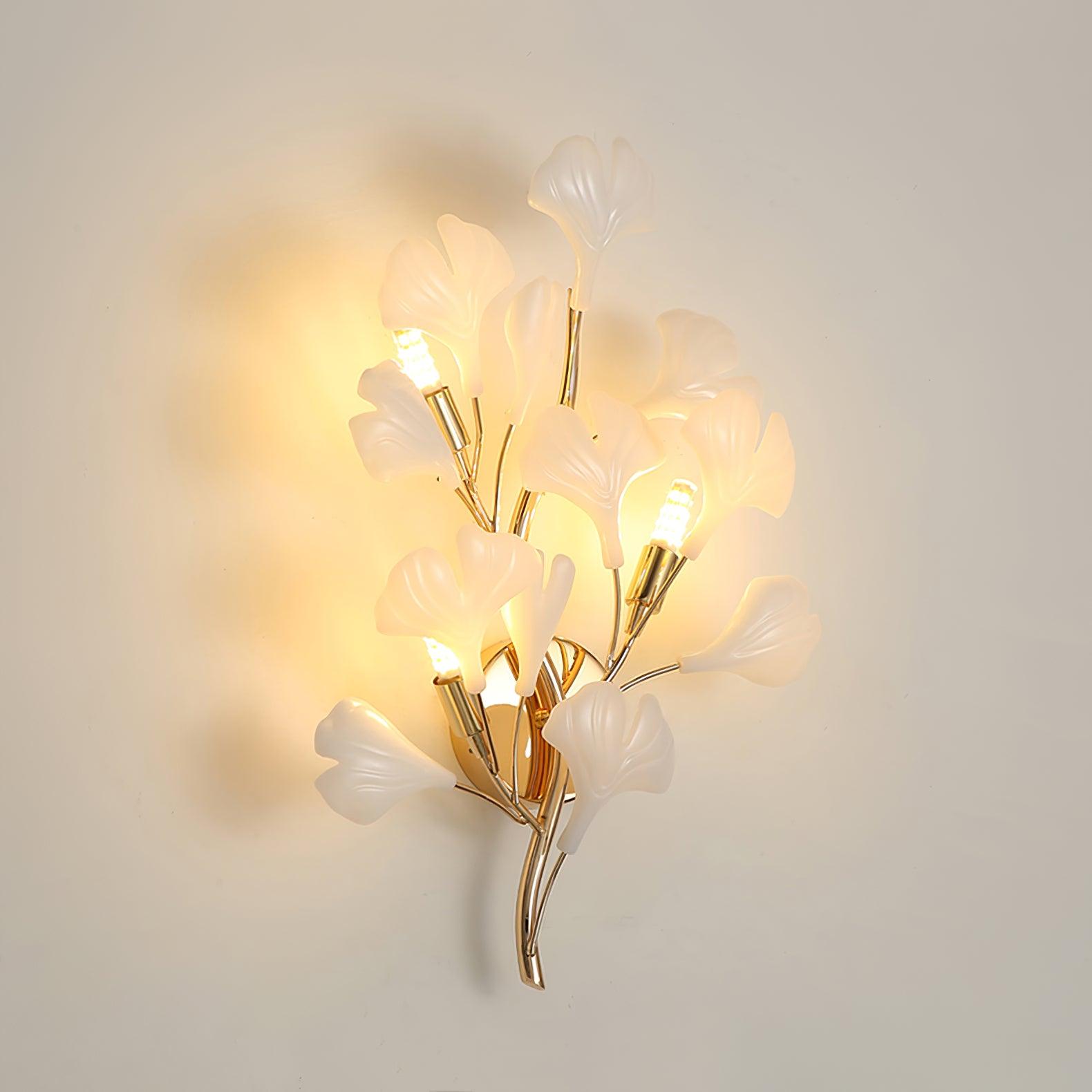 Wall Lamp Gingko Ceramic Petal Shades Gold Art Nouveau - Letslighting