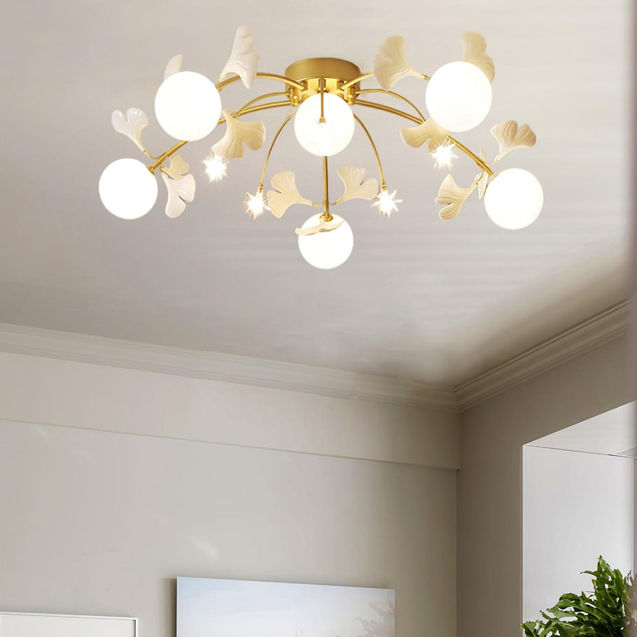 Olivia Metallo/Ceramica Bianoc/Oro Multi Globi Nordiche Plafoniere