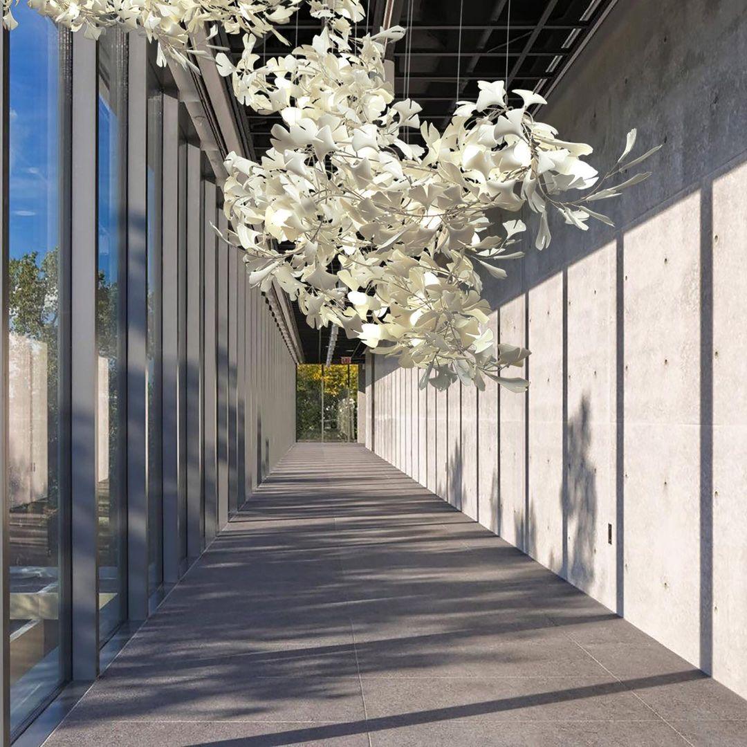 Chandelier Metal Frame Ceramic Gingko Leaf Shade White Gold Modern - Letslighting