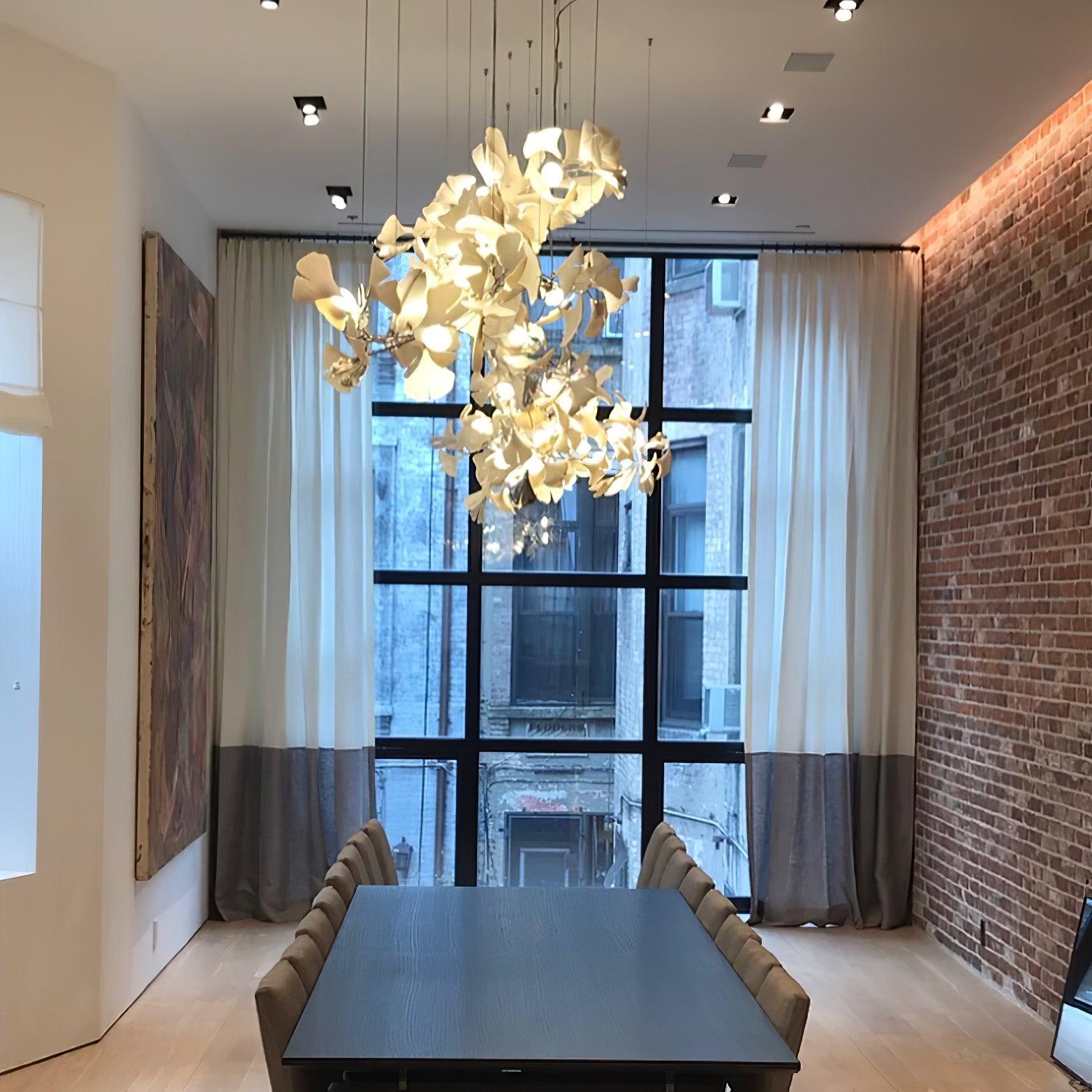 Chandelier Metal Frame Ceramic Gingko Leaf Shade White Gold Modern - Letslighting