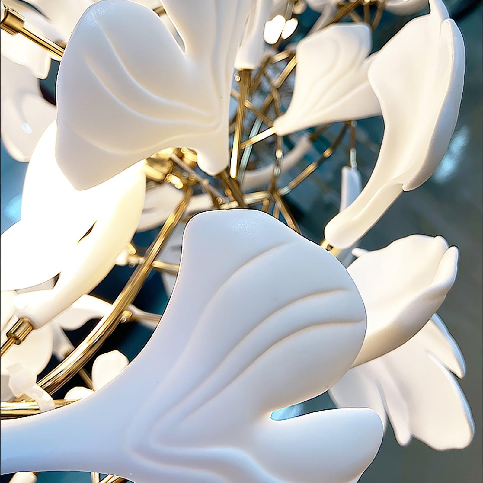 Chandelier Metal Frame Ceramic Gingko Leaf Shade White Gold Modern - Letslighting