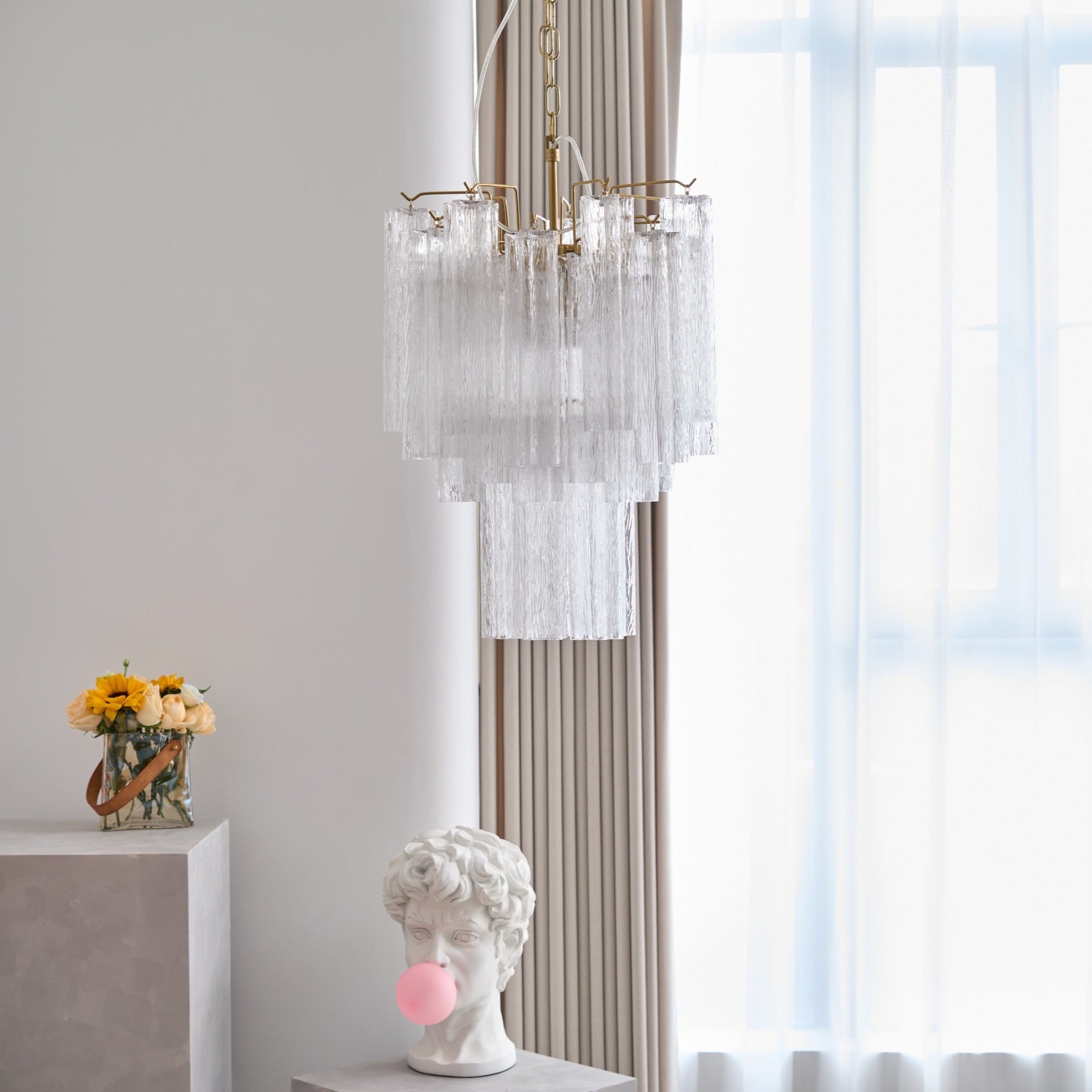 Aurora Chandelier Clear Murano Glass Tube Tiered Modern - Neutralighting