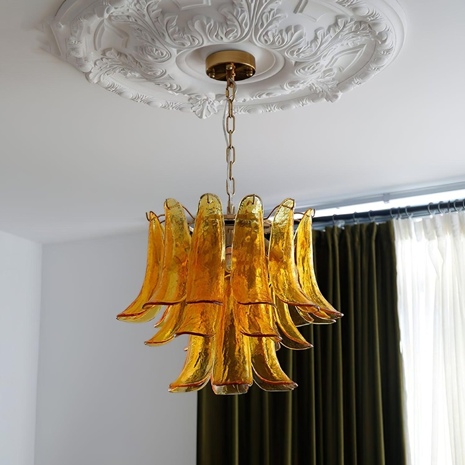 Aurora Chandelier Murano Glass Leaf Golden - Blowlighting
