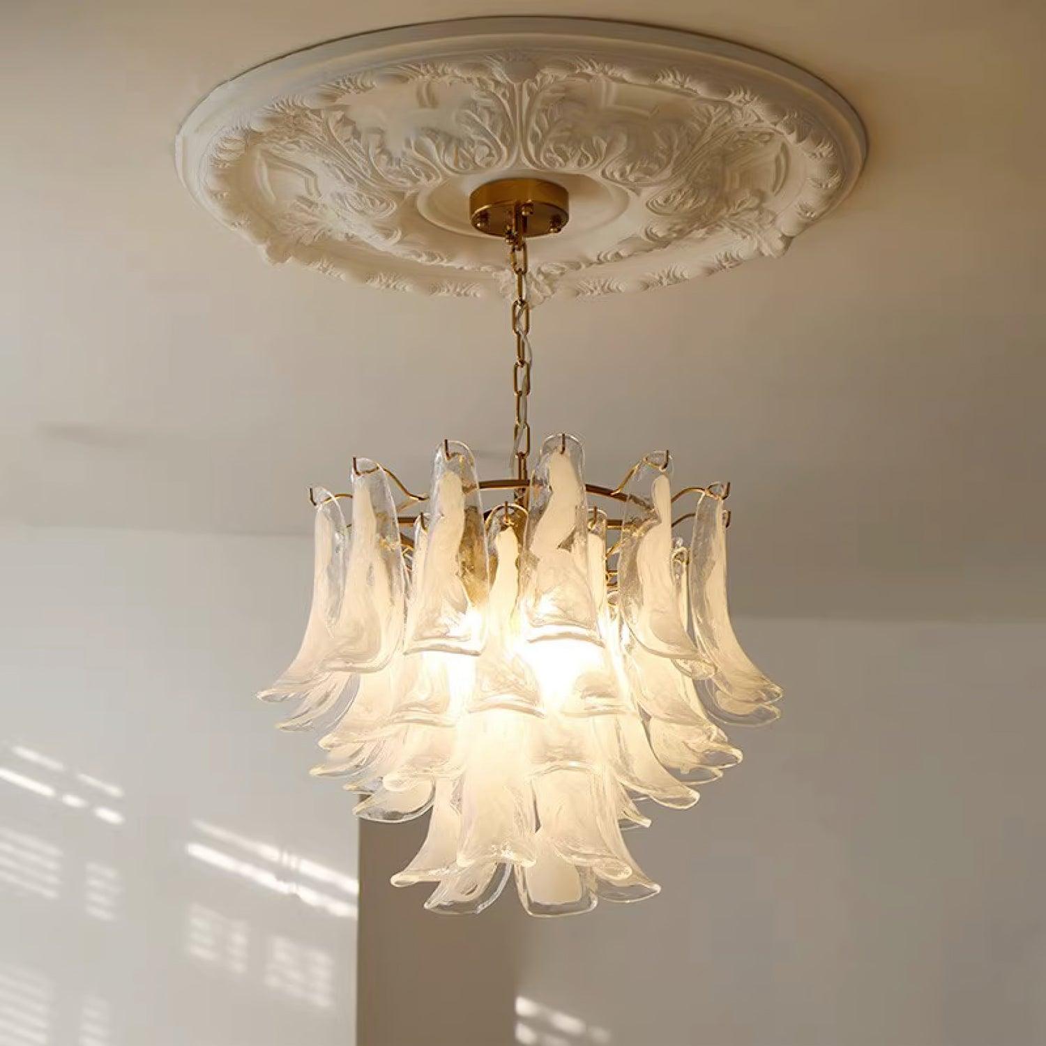 Aurora Chandelier Murano Glass Leaf Golden - Blowlighting