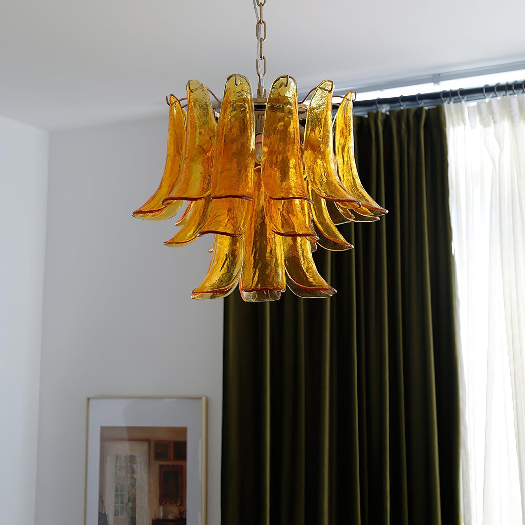 Aurora Chandelier Murano Glass Leaf Golden - Blowlighting