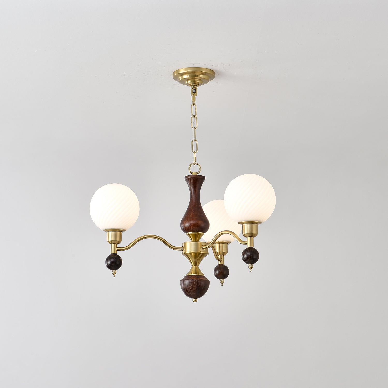 Aurora Globe Orb Walnut Chandelier - Blowlighting