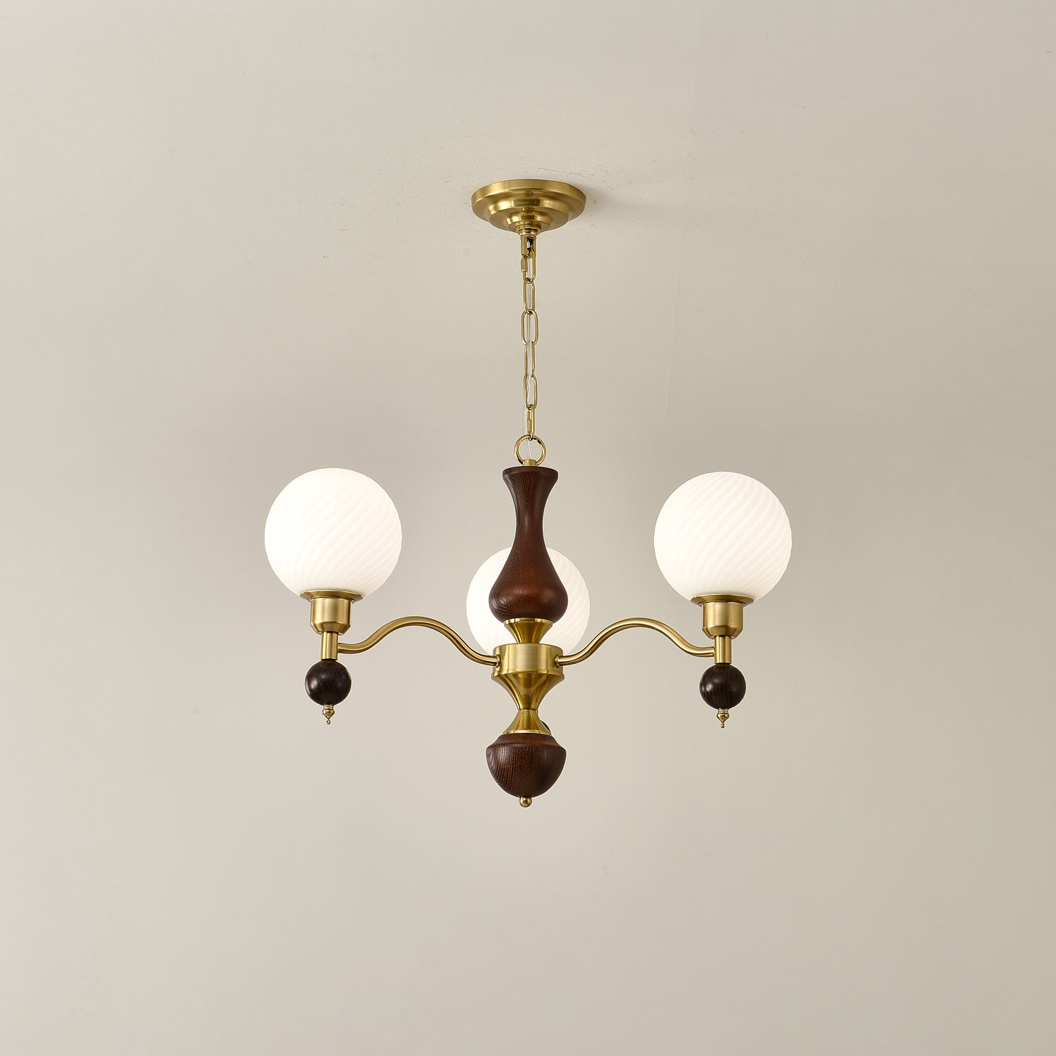 Aurora Globe Orb Walnut Chandelier - Blowlighting