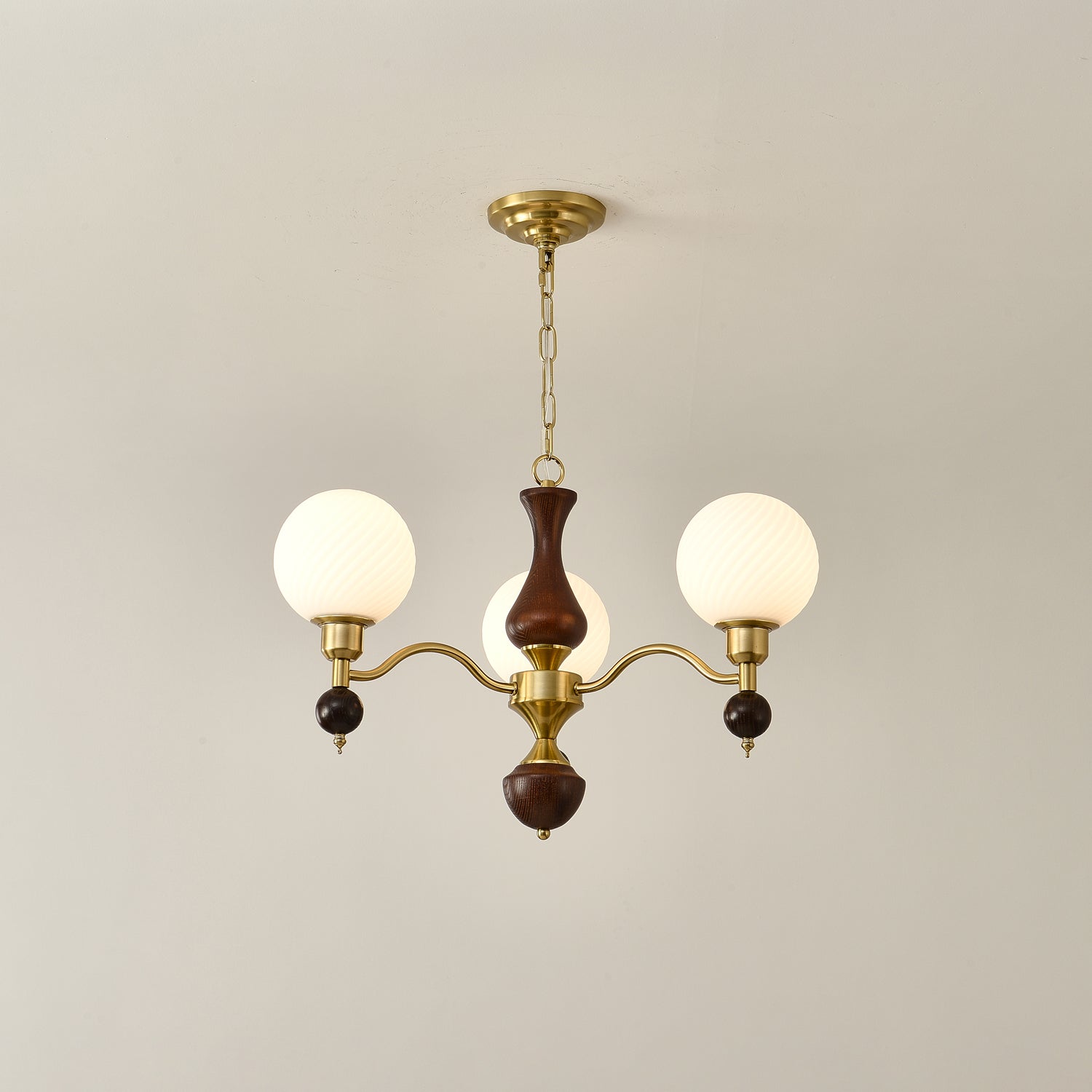 Aurora Globe Orb Walnut Chandelier - Blowlighting
