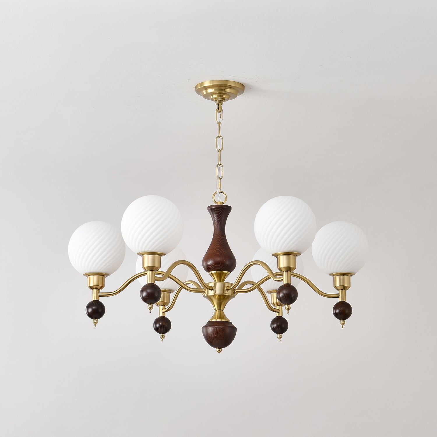 Aurora Globe Orb Walnut Chandelier - Blowlighting