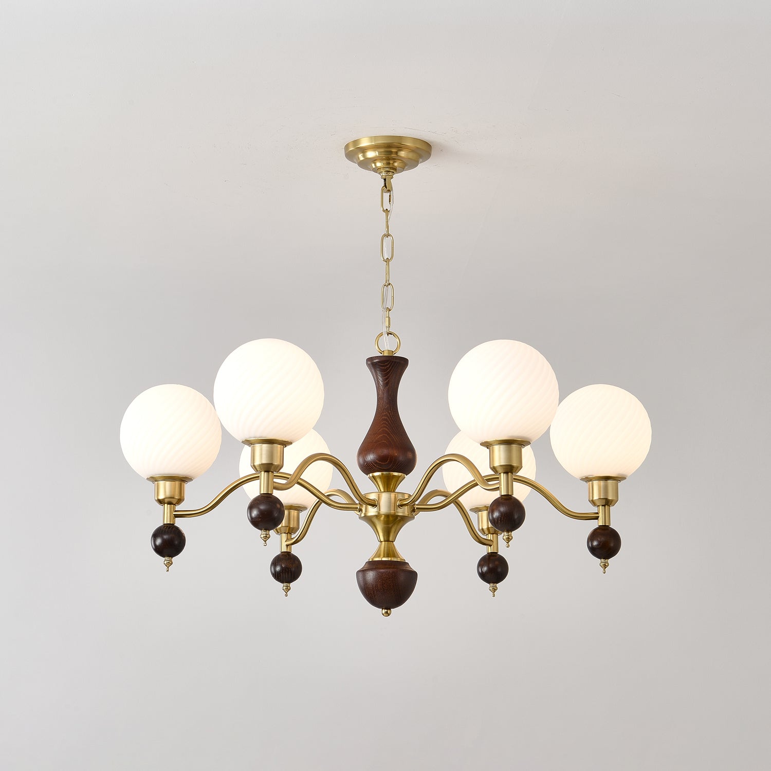 Aurora Globe Orb Walnut Chandelier - Blowlighting