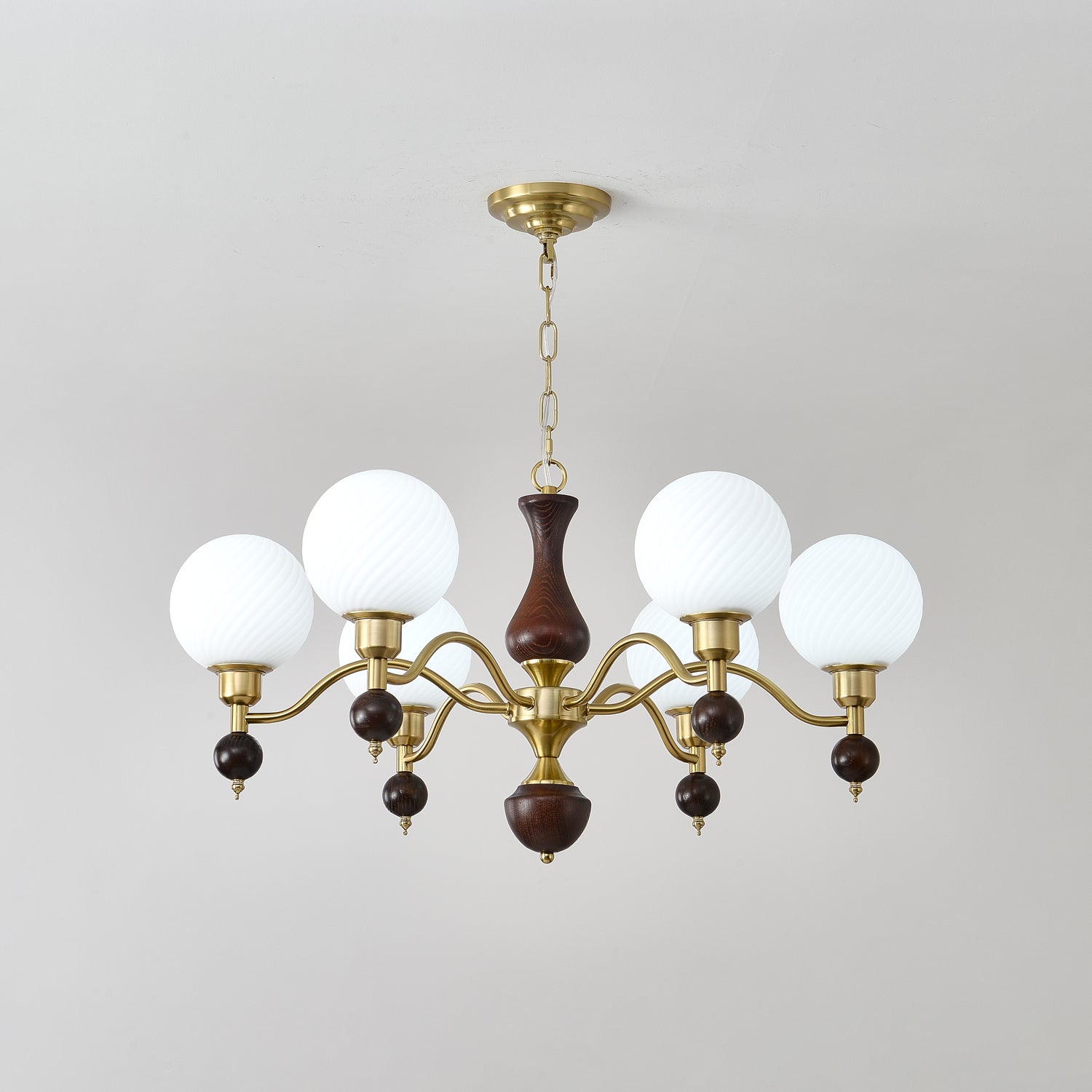 Aurora Globe Orb Walnut Chandelier - Blowlighting