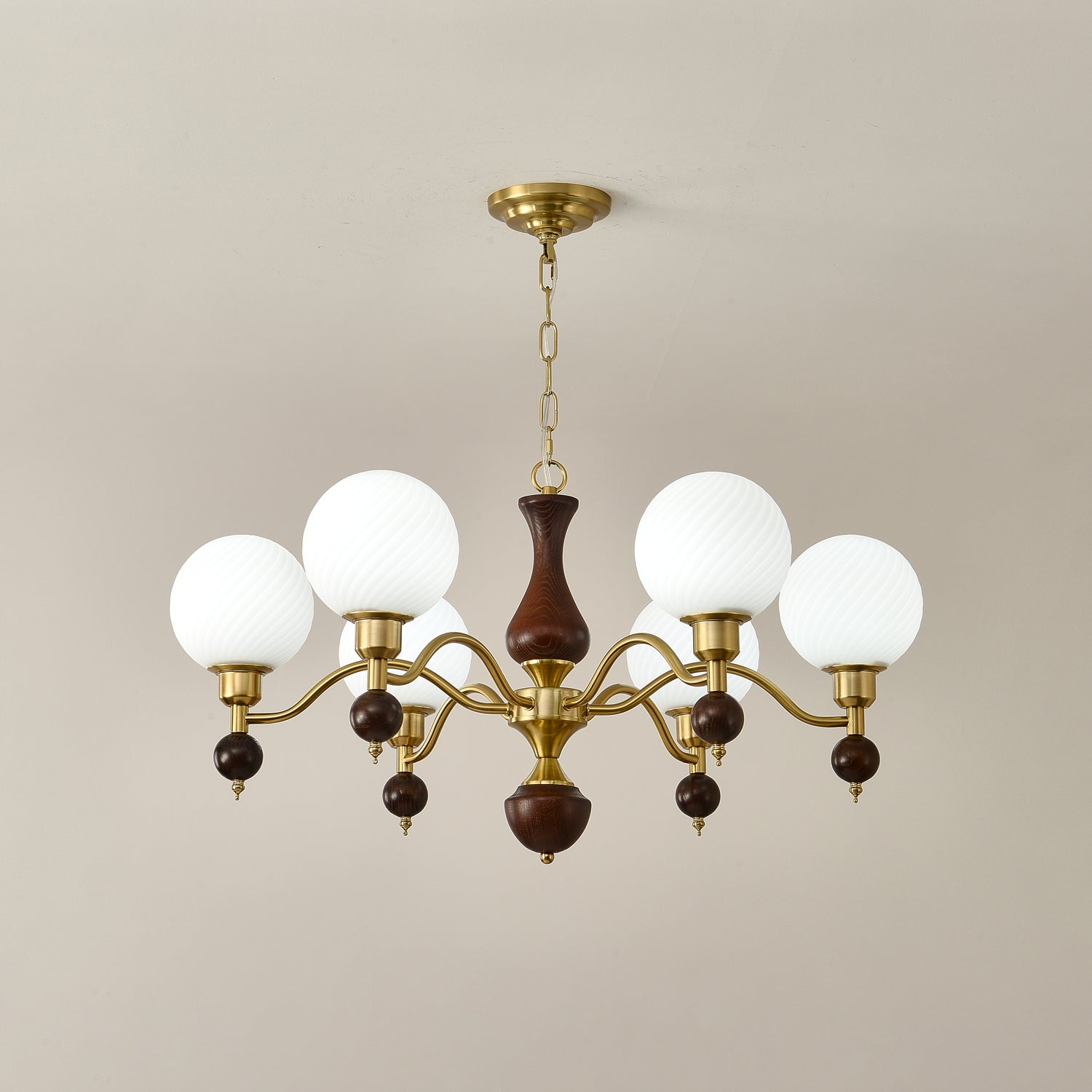 Aurora Globe Orb Walnut Chandelier - Blowlighting