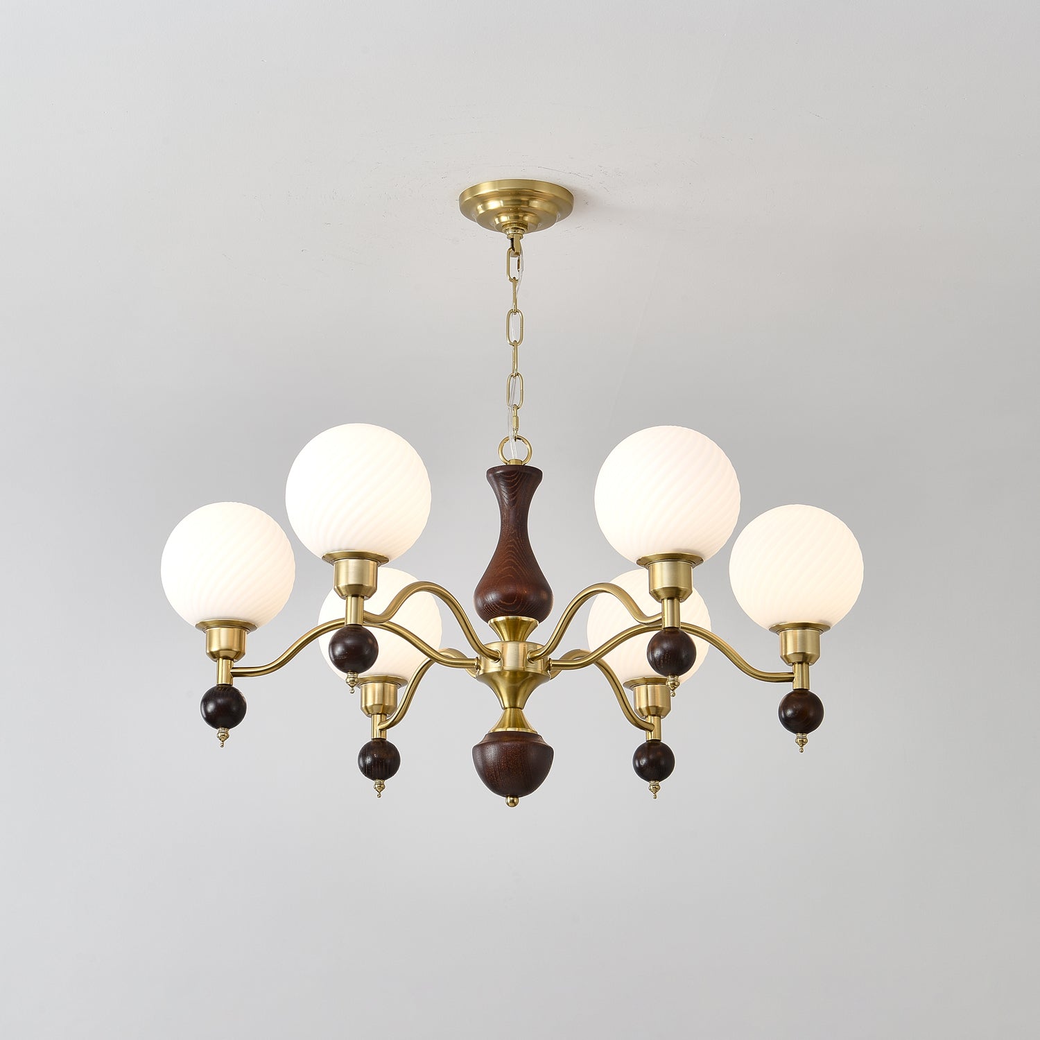 Aurora Globe Orb Walnut Chandelier - Blowlighting