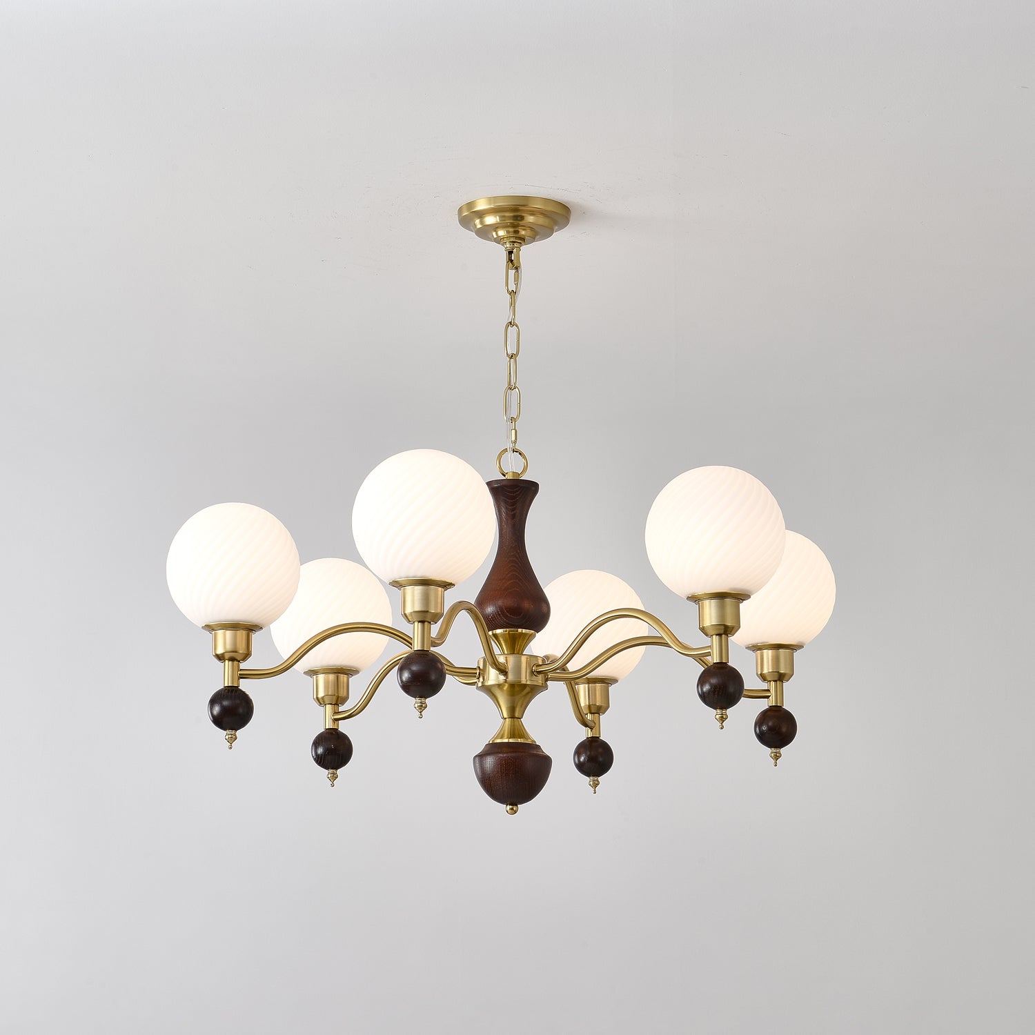 Aurora Globe Orb Walnut Chandelier - Blowlighting