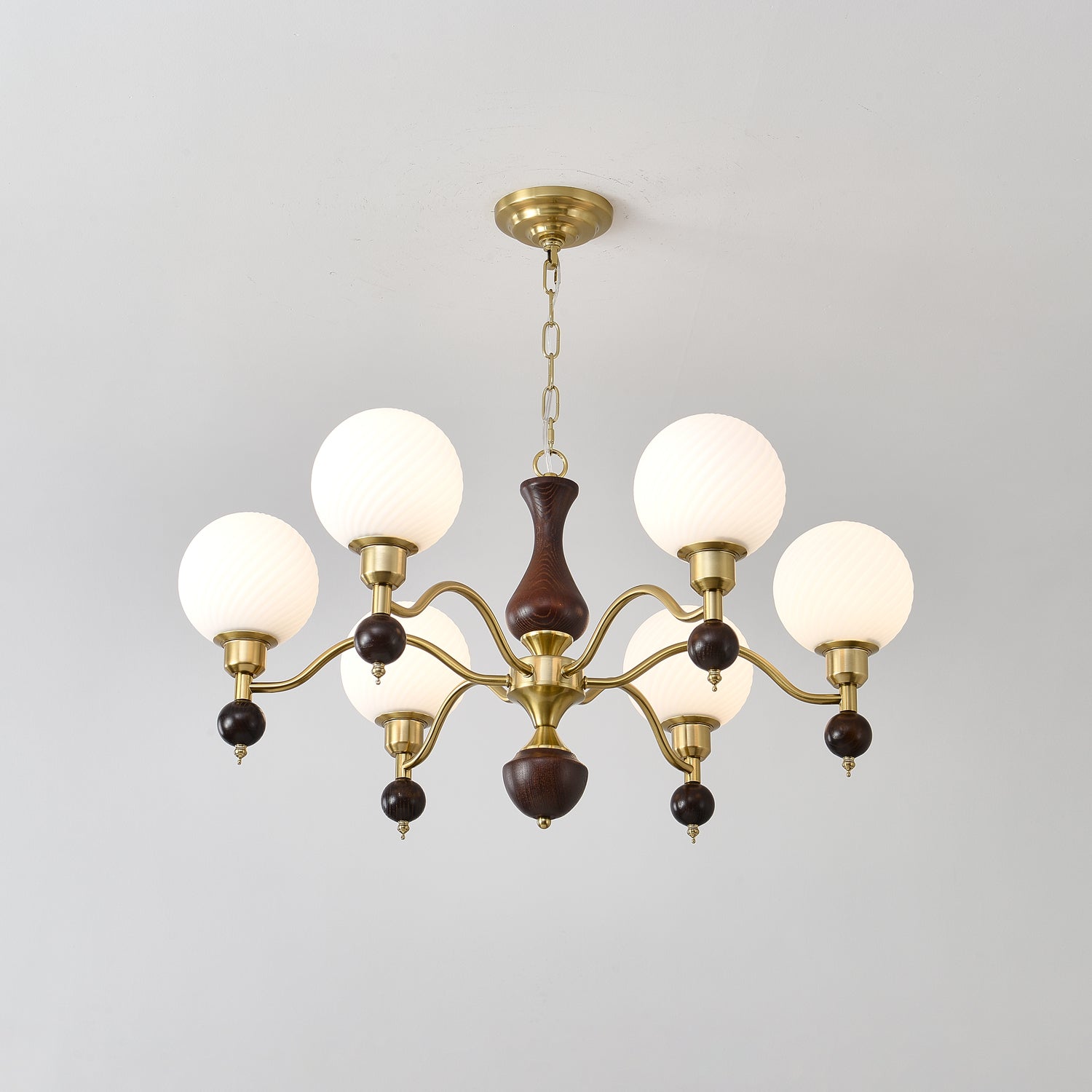 Aurora Globe Orb Walnut Chandelier - Blowlighting