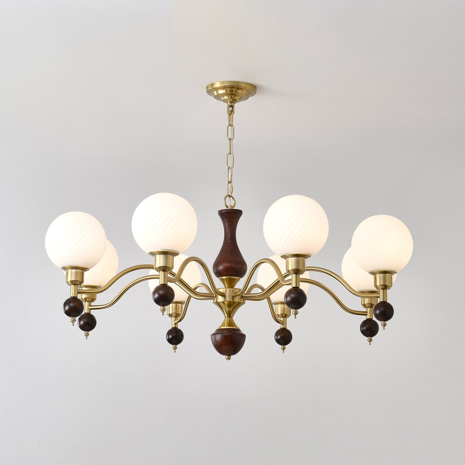 Aurora Globe Orb Walnut Chandelier - Blowlighting