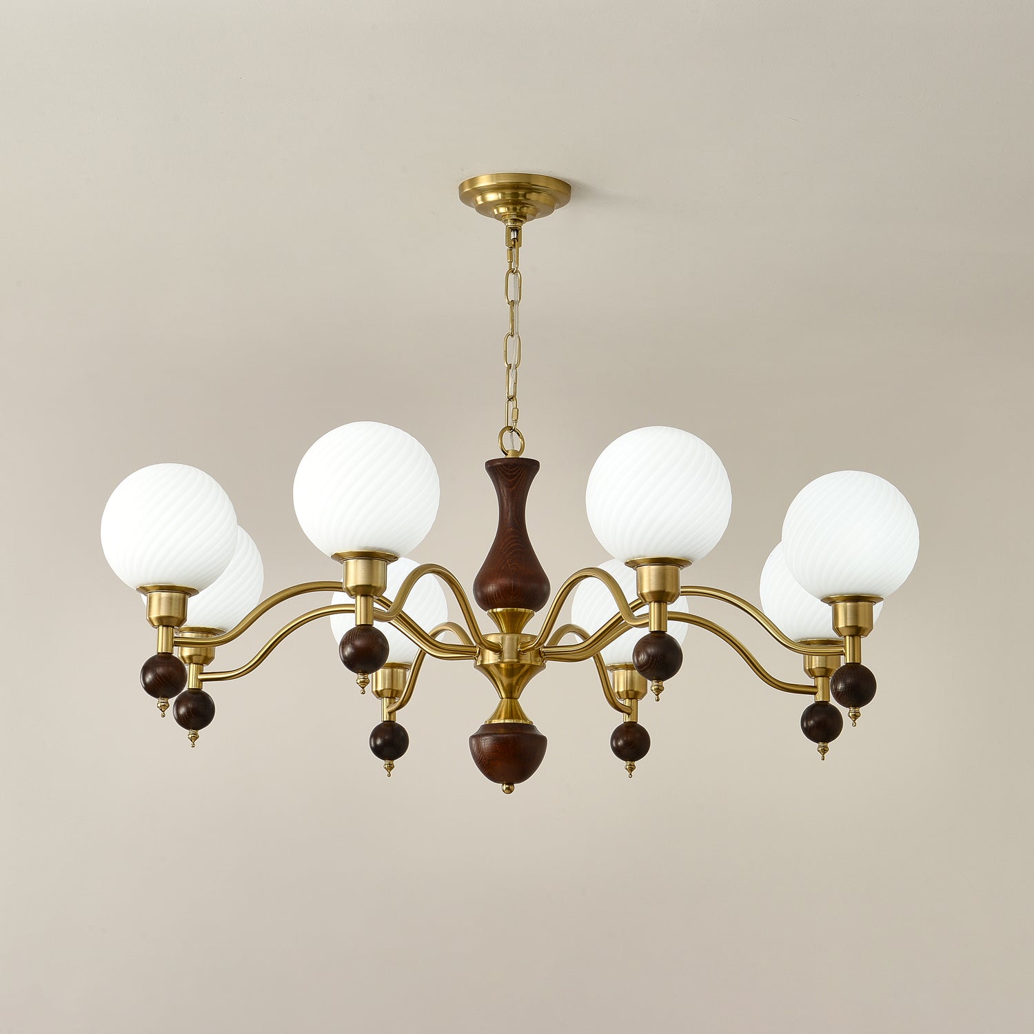 Aurora Globe Orb Walnut Chandelier - Blowlighting