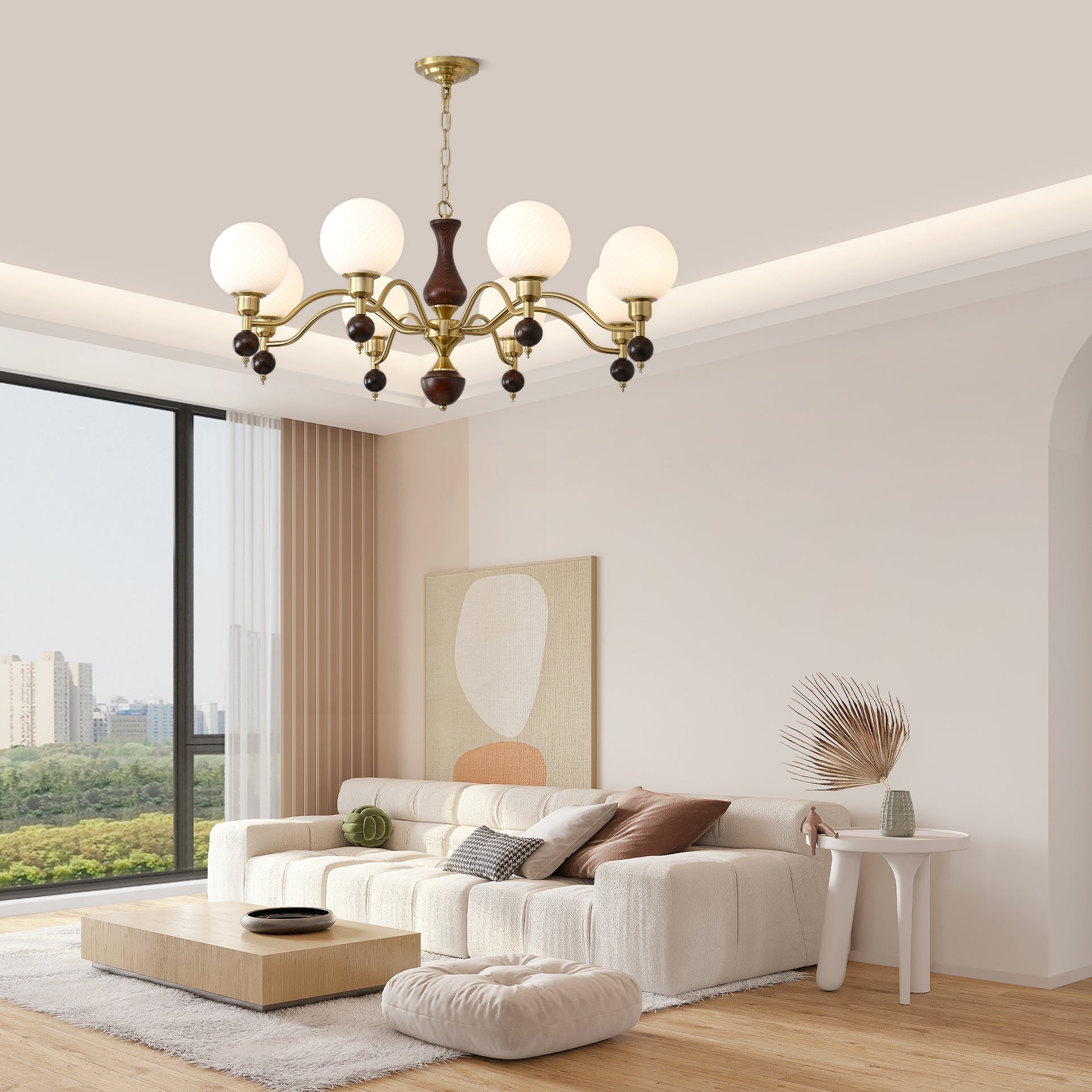 Aurora Globe Orb Walnut Chandelier - Blowlighting