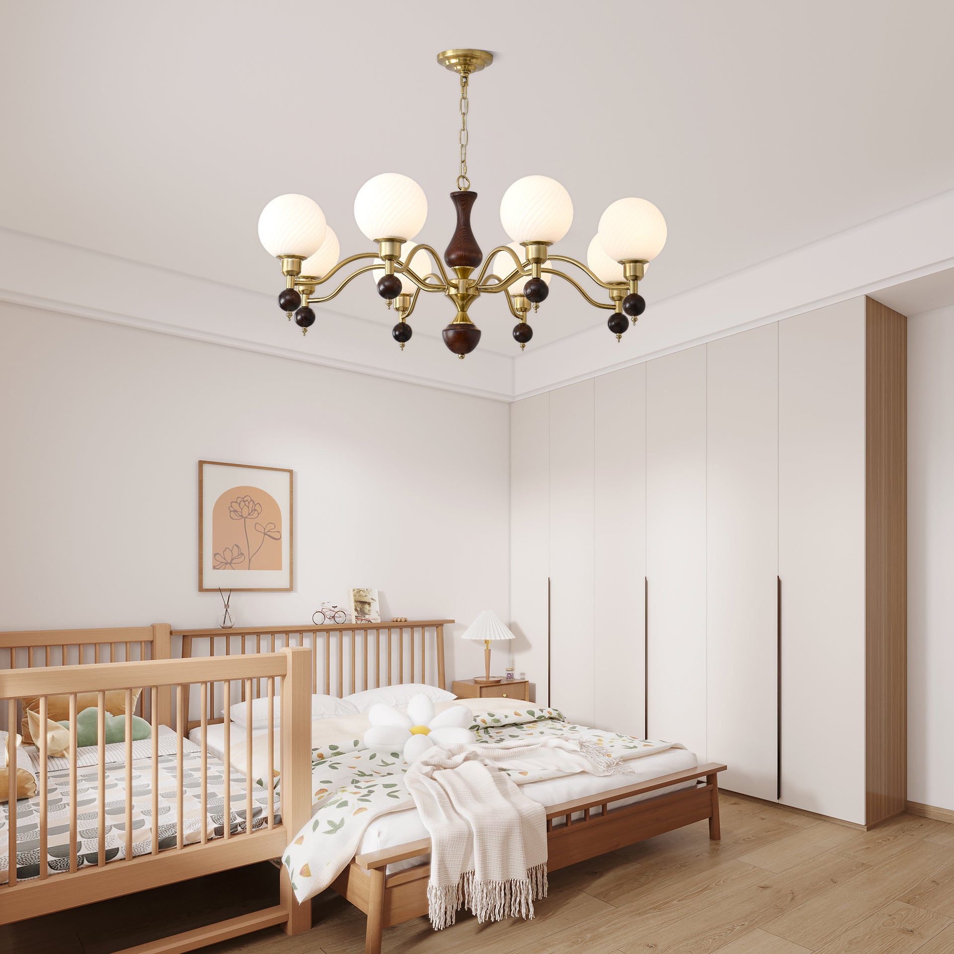 Aurora Globe Orb Walnut Chandelier - Blowlighting